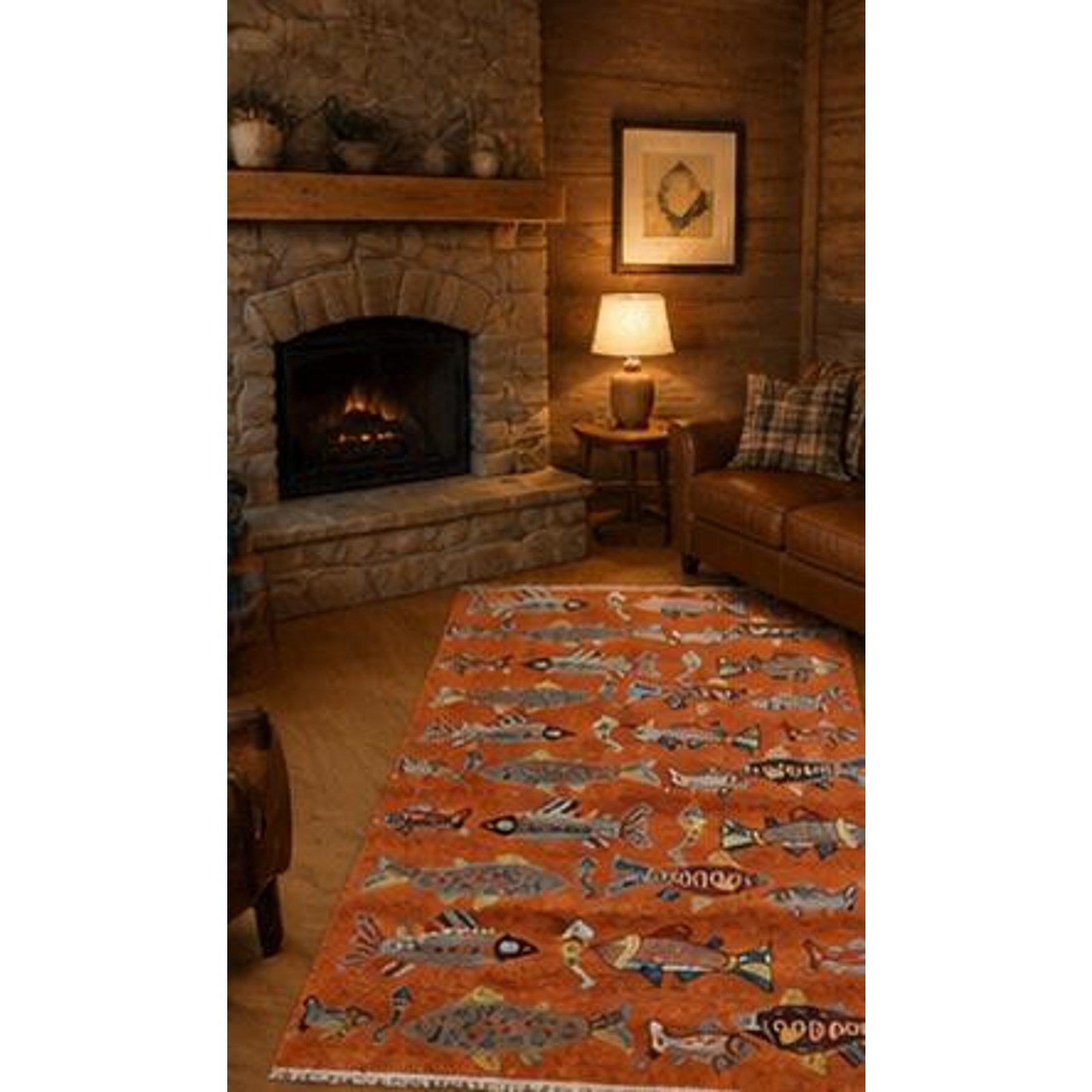Turkish Oushak Rug 5×8, Hand-Knotted 100% Wool Fish Rug, Tree of Life Bohemian Area Rug, Terracotta Nursery Decor