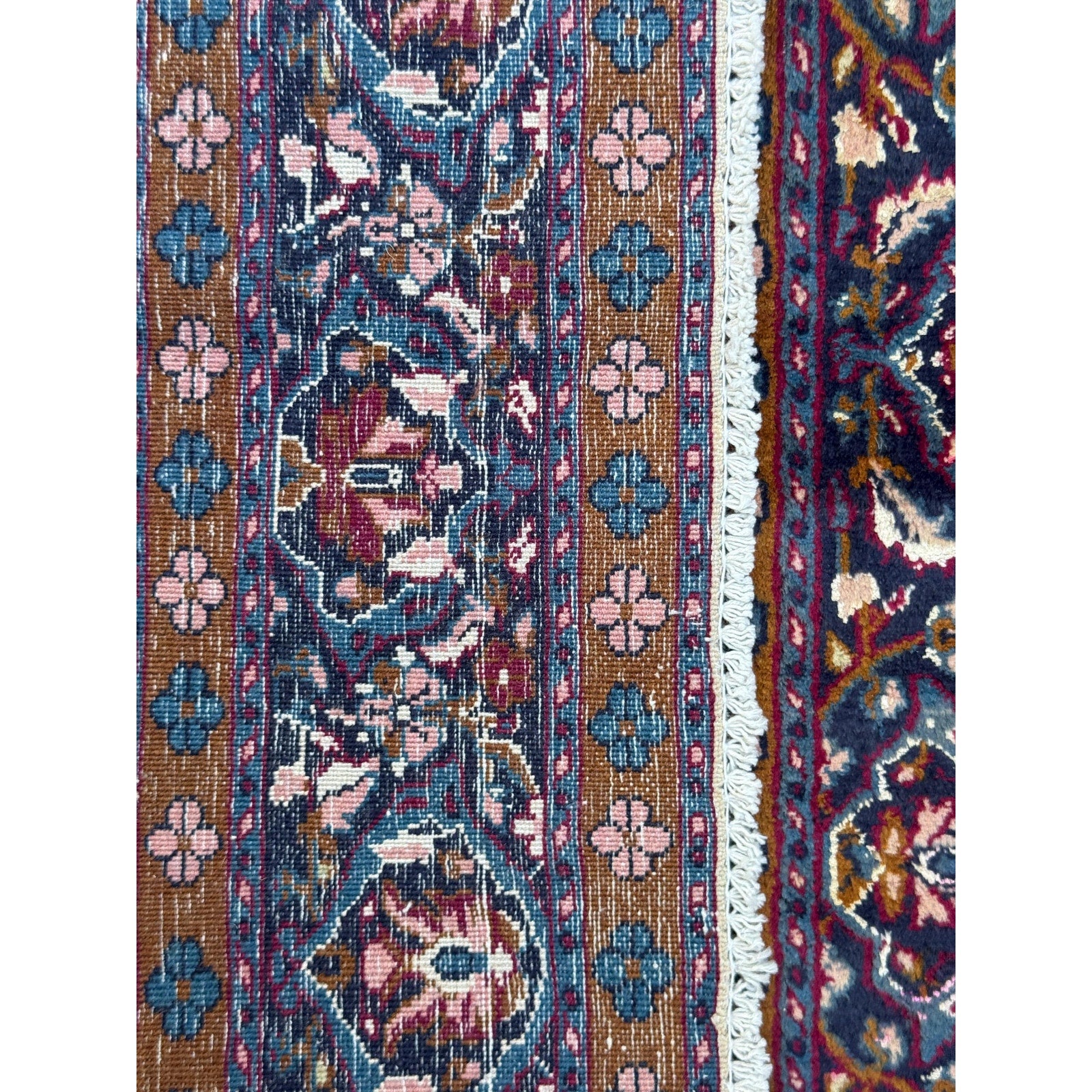 Vintage Turkish Wool Rug 3’2″ x 5′, Hand-Knotted Floral Medallion Carpet, Ivory Navy Burgundy