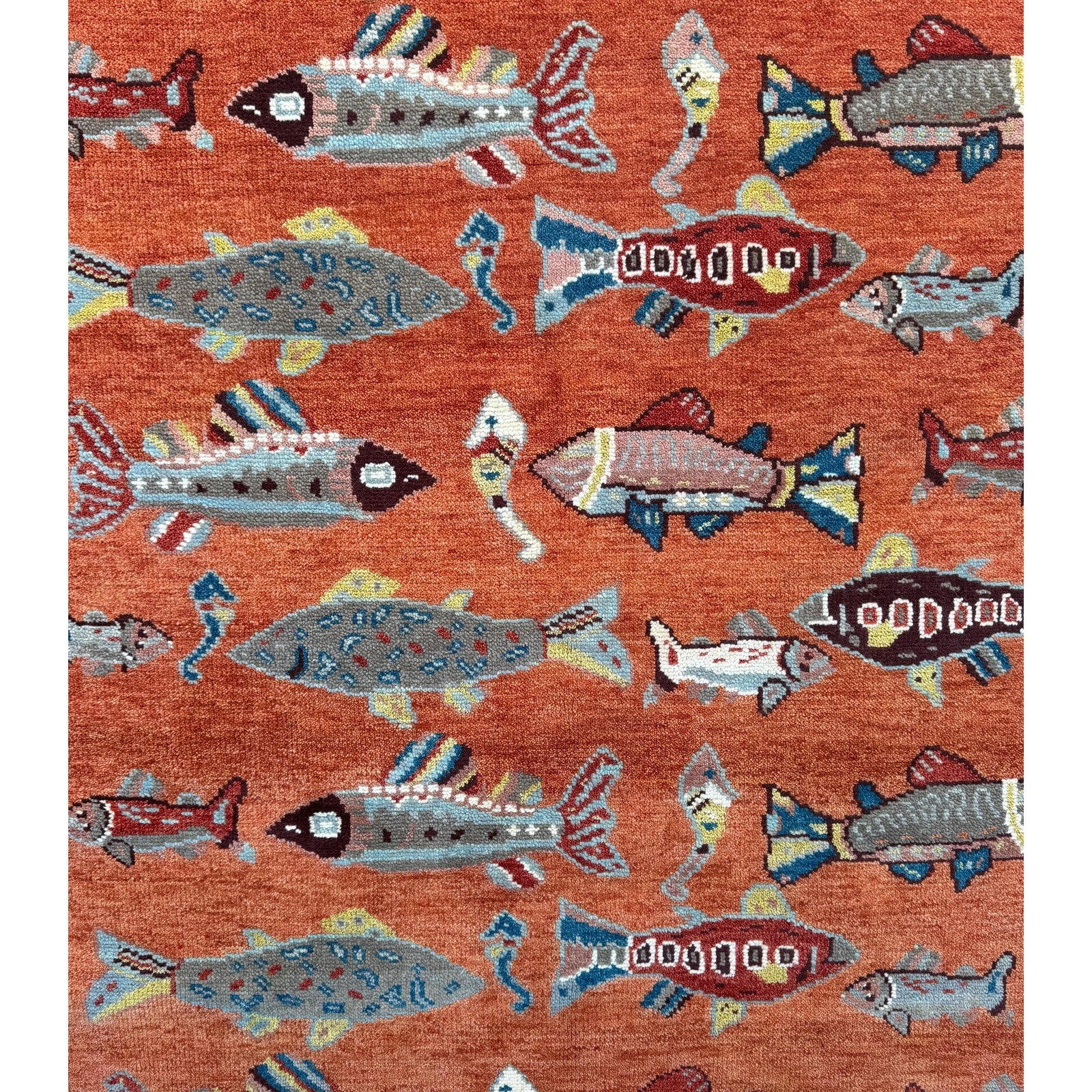 Turkish Oushak Rug 5×8, Hand-Knotted 100% Wool Fish Rug, Tree of Life Bohemian Area Rug, Terracotta Nursery Decor