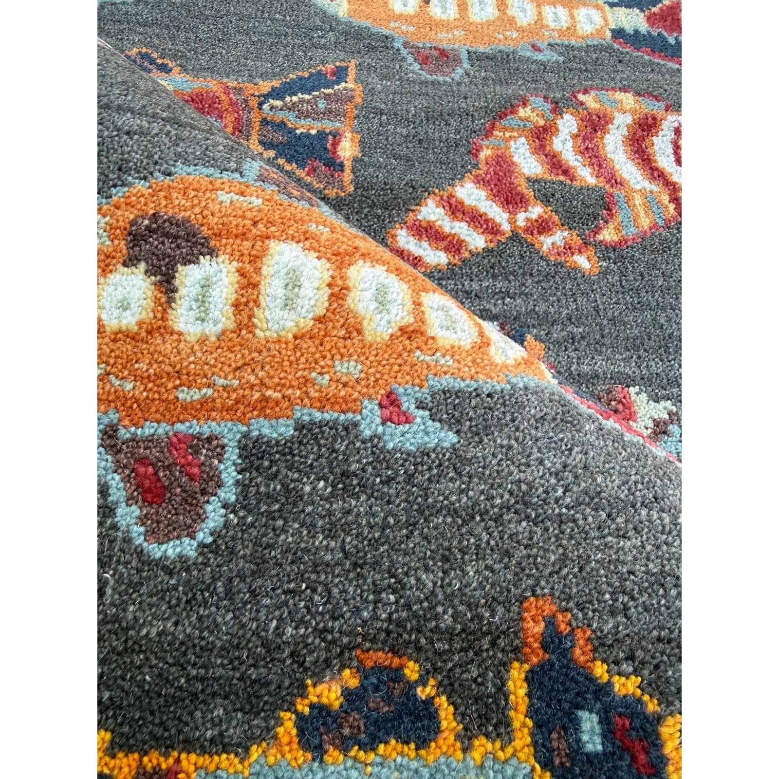 Modern Turkish Fish Design Rug 3×5.1, Hand Knotted Wool Sea Animal Pattern, Bohemian Accent