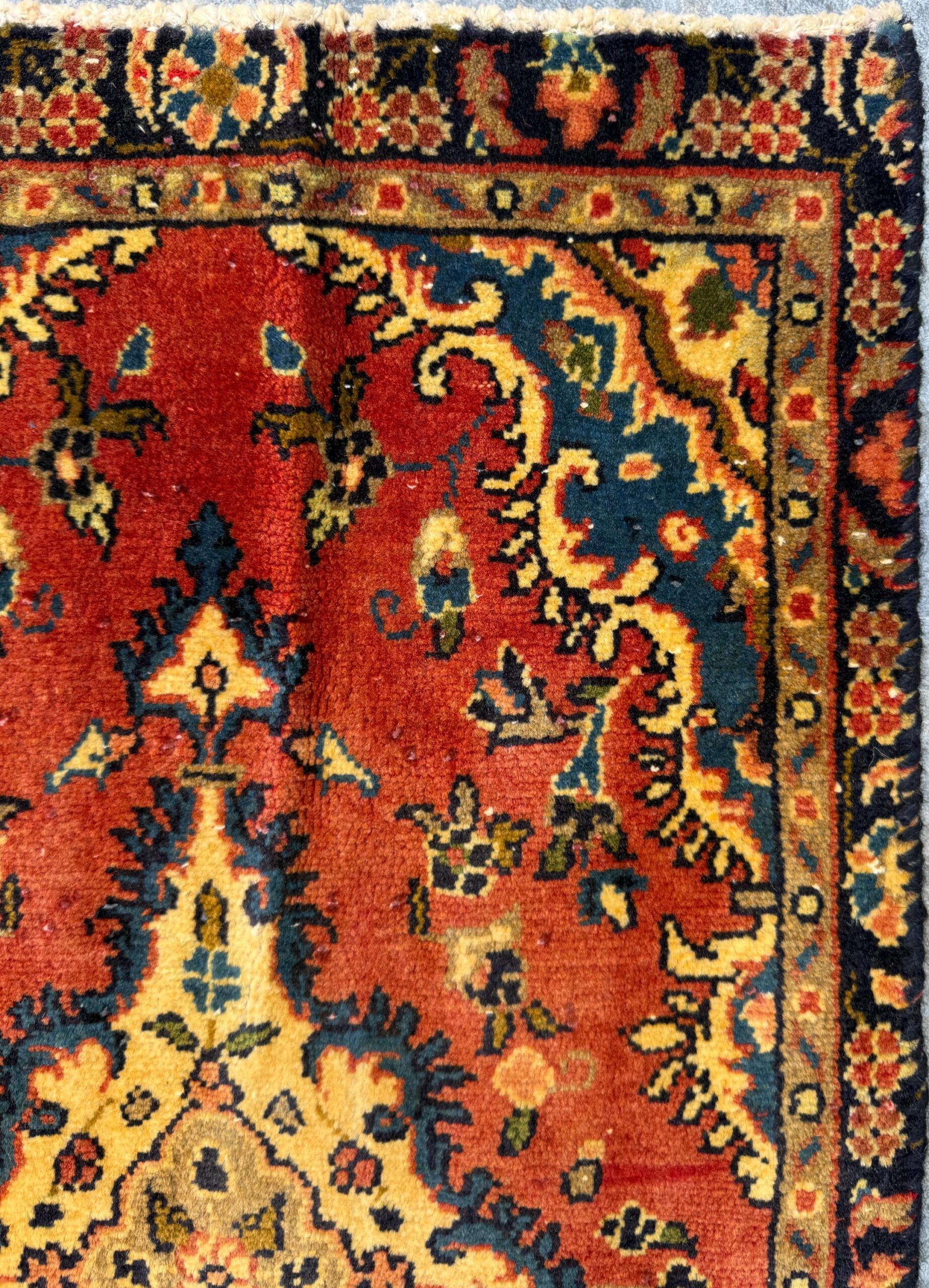 1.7×3 ft Vintage Entryway Rug: 1930s Hand-Knotted Wool, Geometric Accent