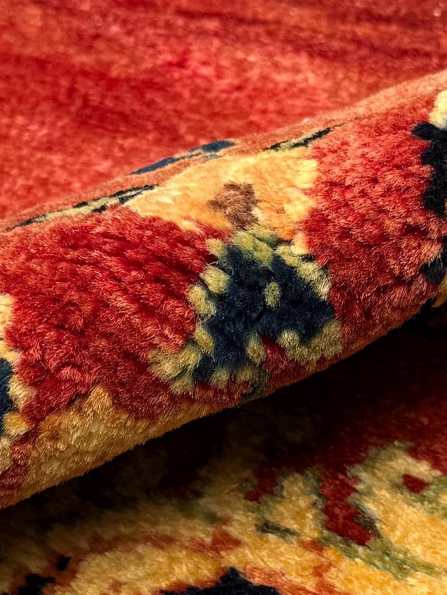 4.5×7 ft Vintage 1950s Kashan Floral Rug: Hand-Knotted Wool Carpet, Red & Gold Medallion Floral Design, Oriental Accent