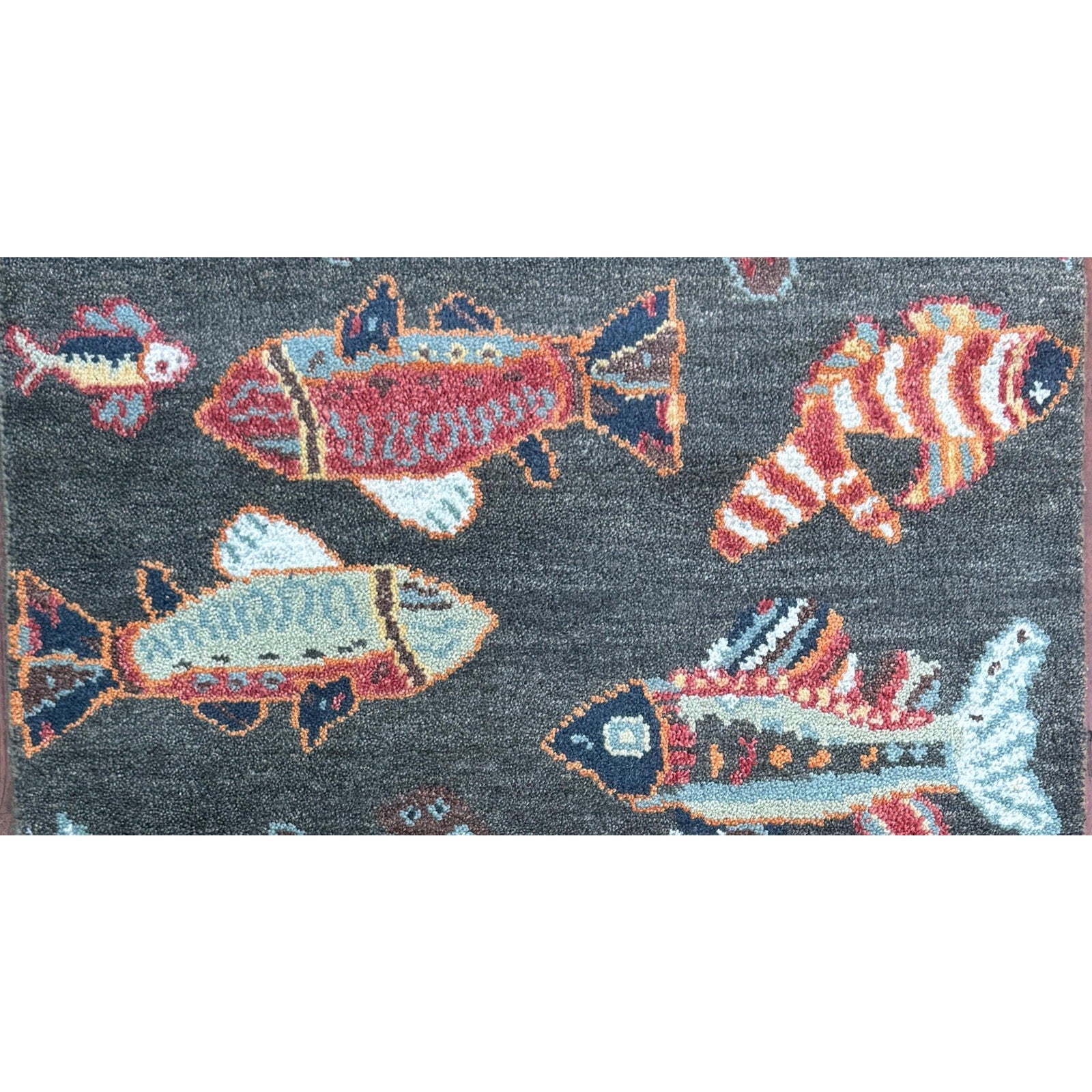 Modern Turkish Fish Design Rug 3×5.1, Hand Knotted Wool Sea Animal Pattern, Bohemian Accent