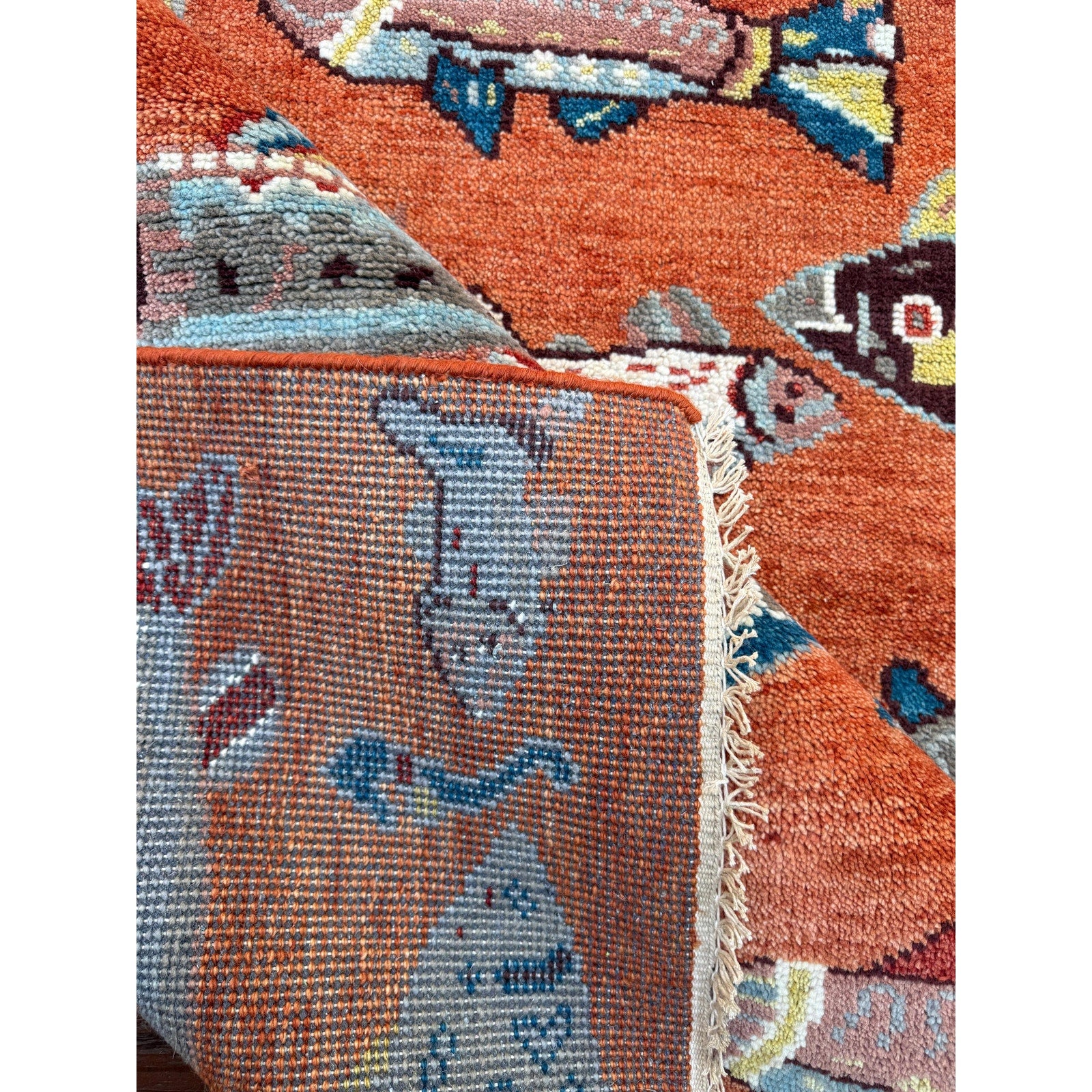 Turkish Oushak Rug 5×8, Hand-Knotted 100% Wool Fish Rug, Tree of Life Bohemian Area Rug, Terracotta Nursery Decor