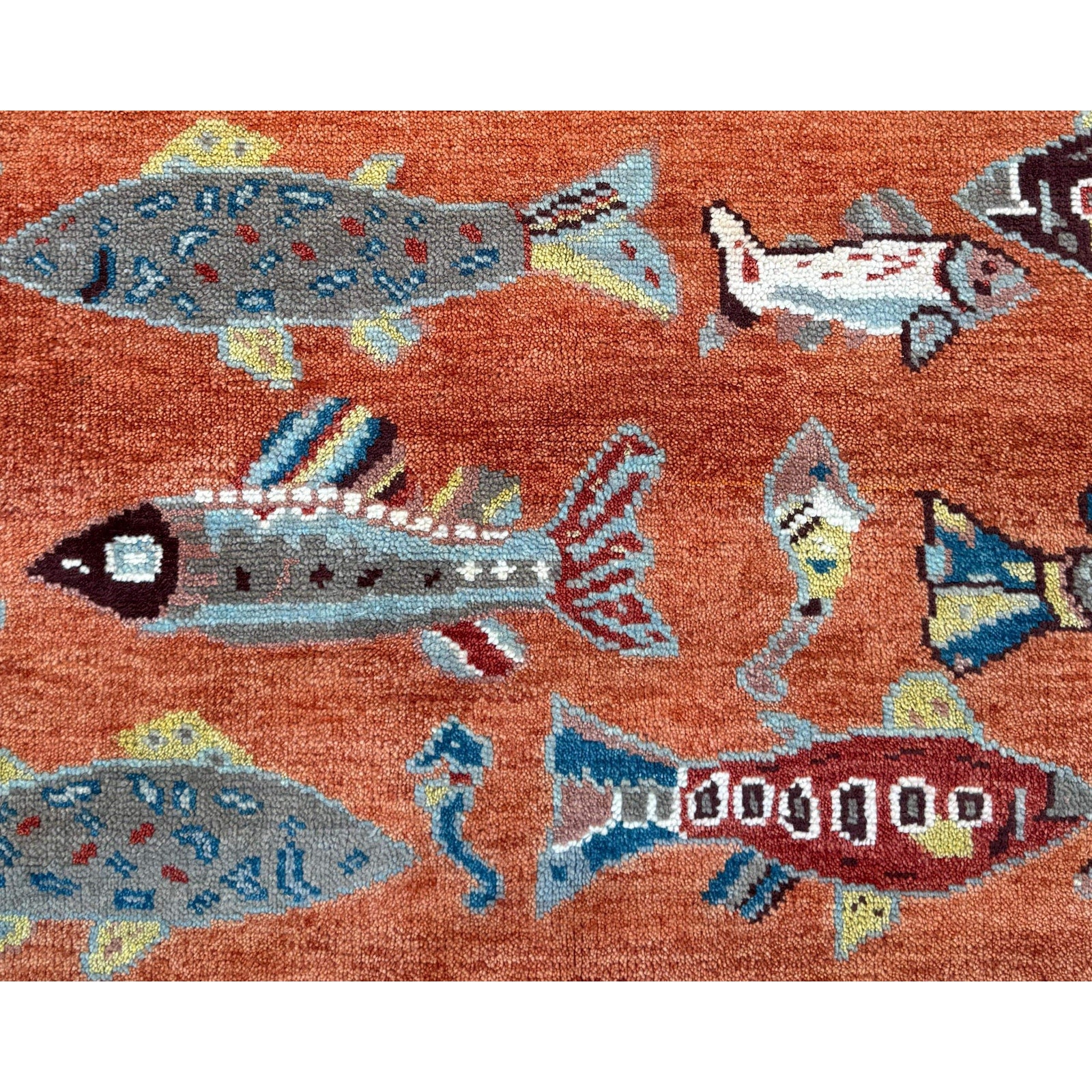 Turkish Oushak Rug 5×8, Hand-Knotted 100% Wool Fish Rug, Tree of Life Bohemian Area Rug, Terracotta Nursery Decor