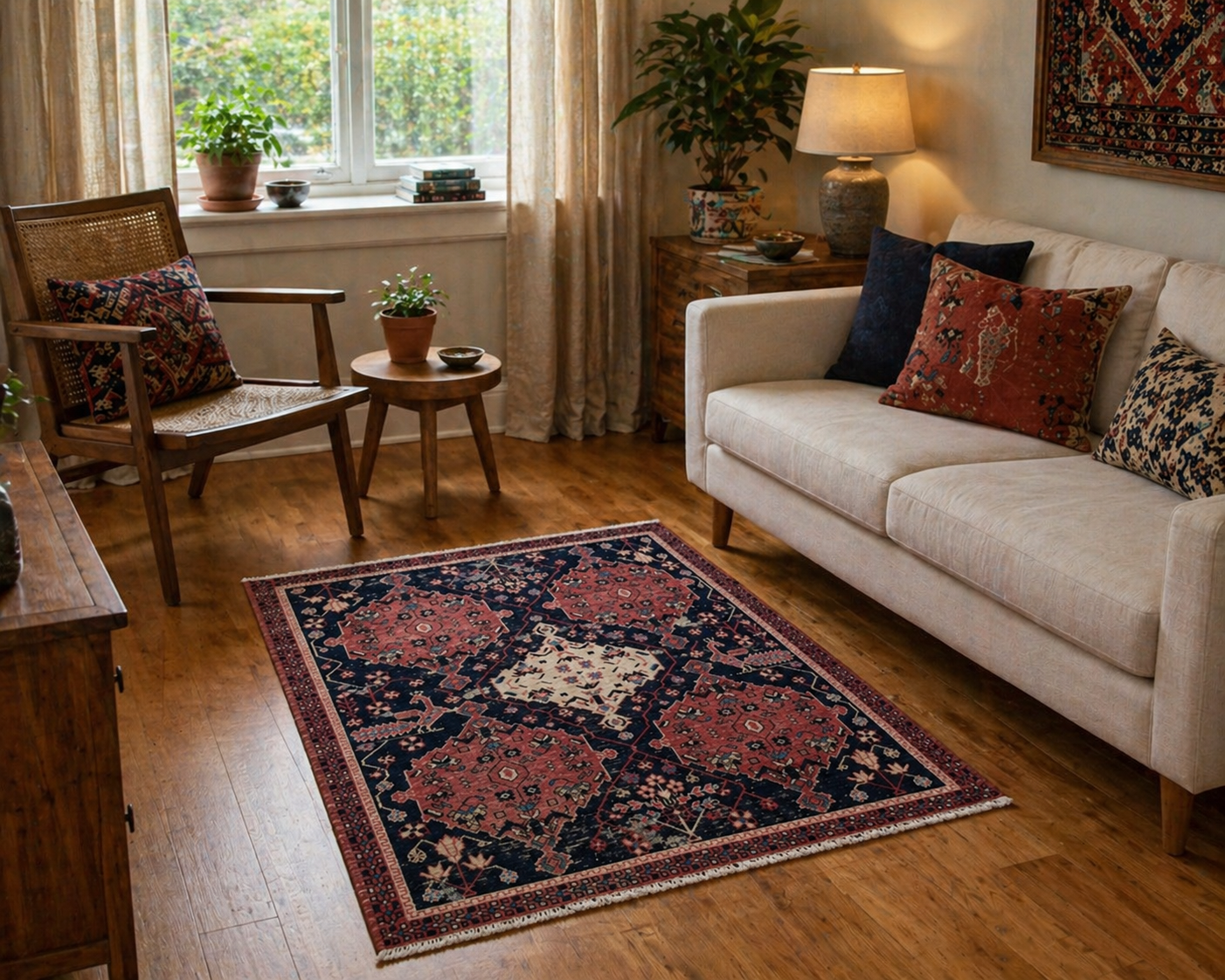 Vintage Turkish Anatolian Rug 4.1×5 ft Hand Knotted Wool Tribal Geometric Rug 1960s