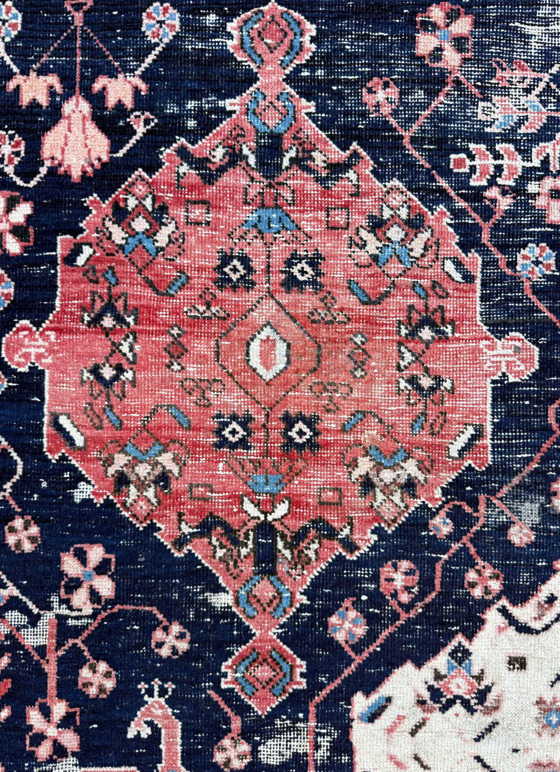 Vintage Turkish Anatolian Rug 4.1×5 ft Hand Knotted Wool Tribal Geometric Rug 1960s