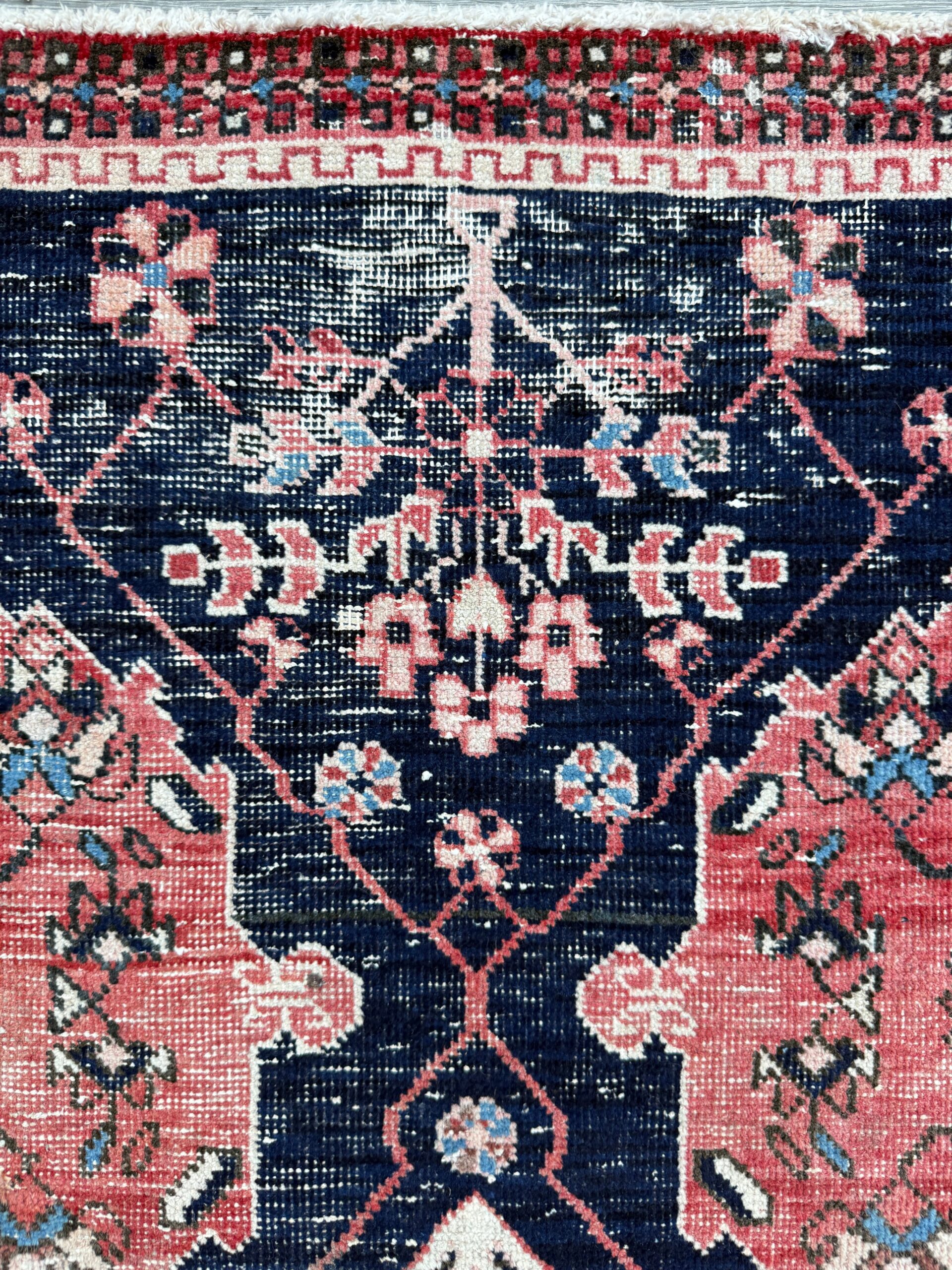 Vintage Turkish Anatolian Rug 4.1×5 ft Hand Knotted Wool Tribal Geometric Rug 1960s