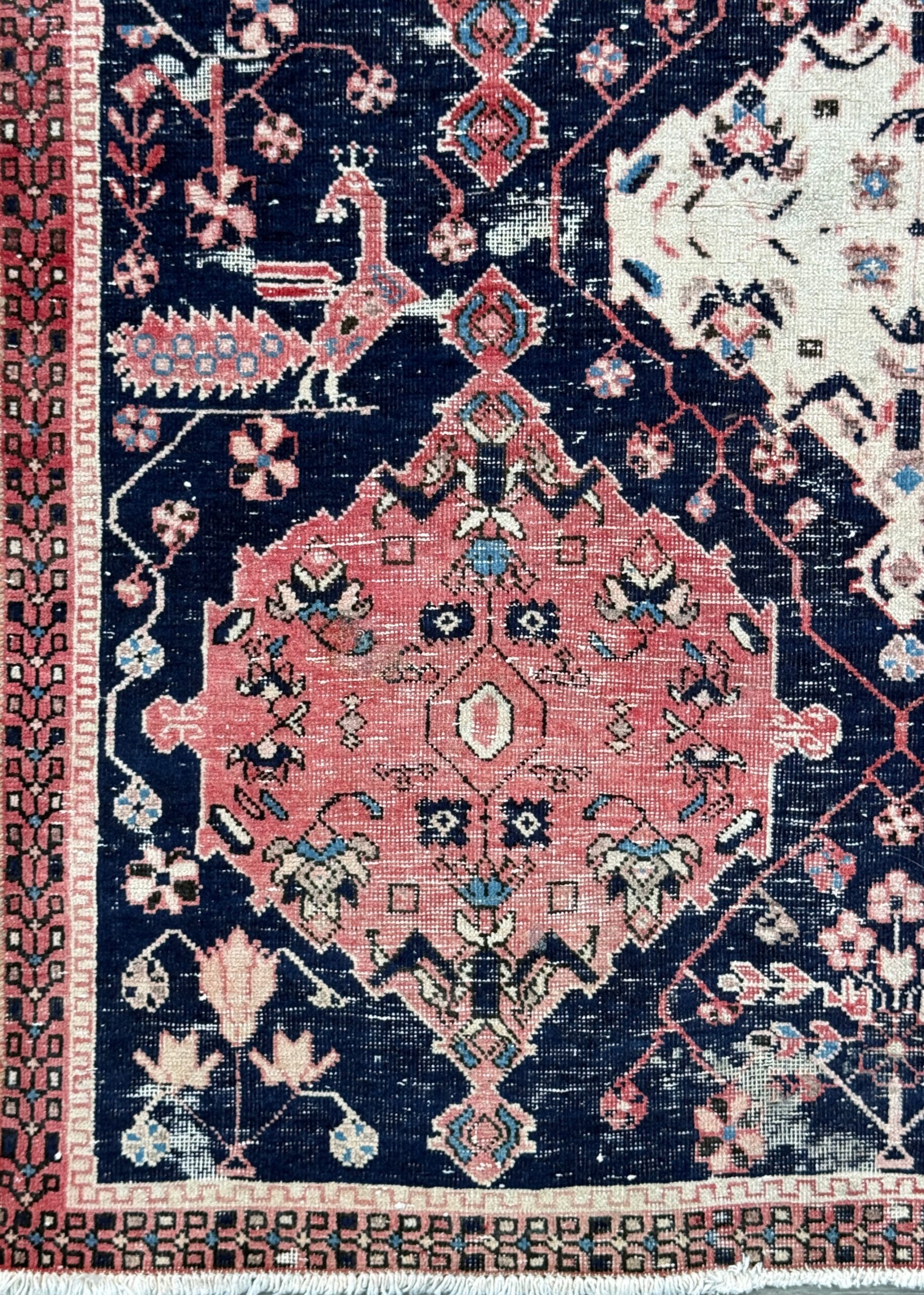 Vintage Turkish Anatolian Rug 4.1×5 ft Hand Knotted Wool Tribal Geometric Rug 1960s