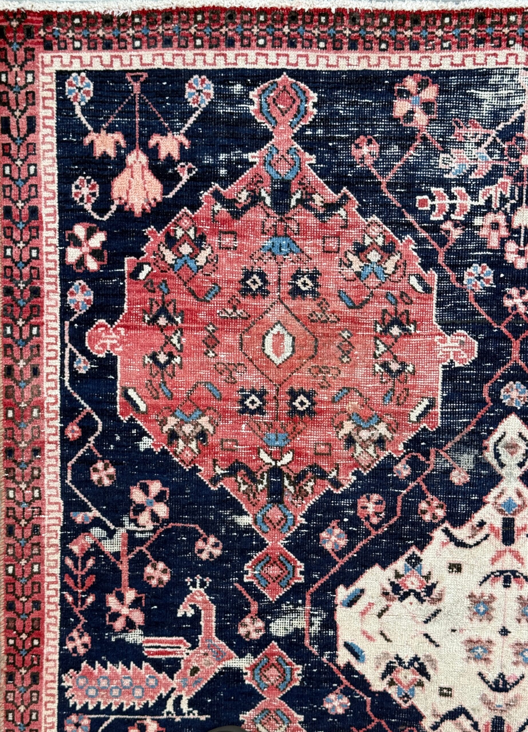 Vintage Turkish Anatolian Rug 4.1×5 ft Hand Knotted Wool Tribal Geometric Rug 1960s