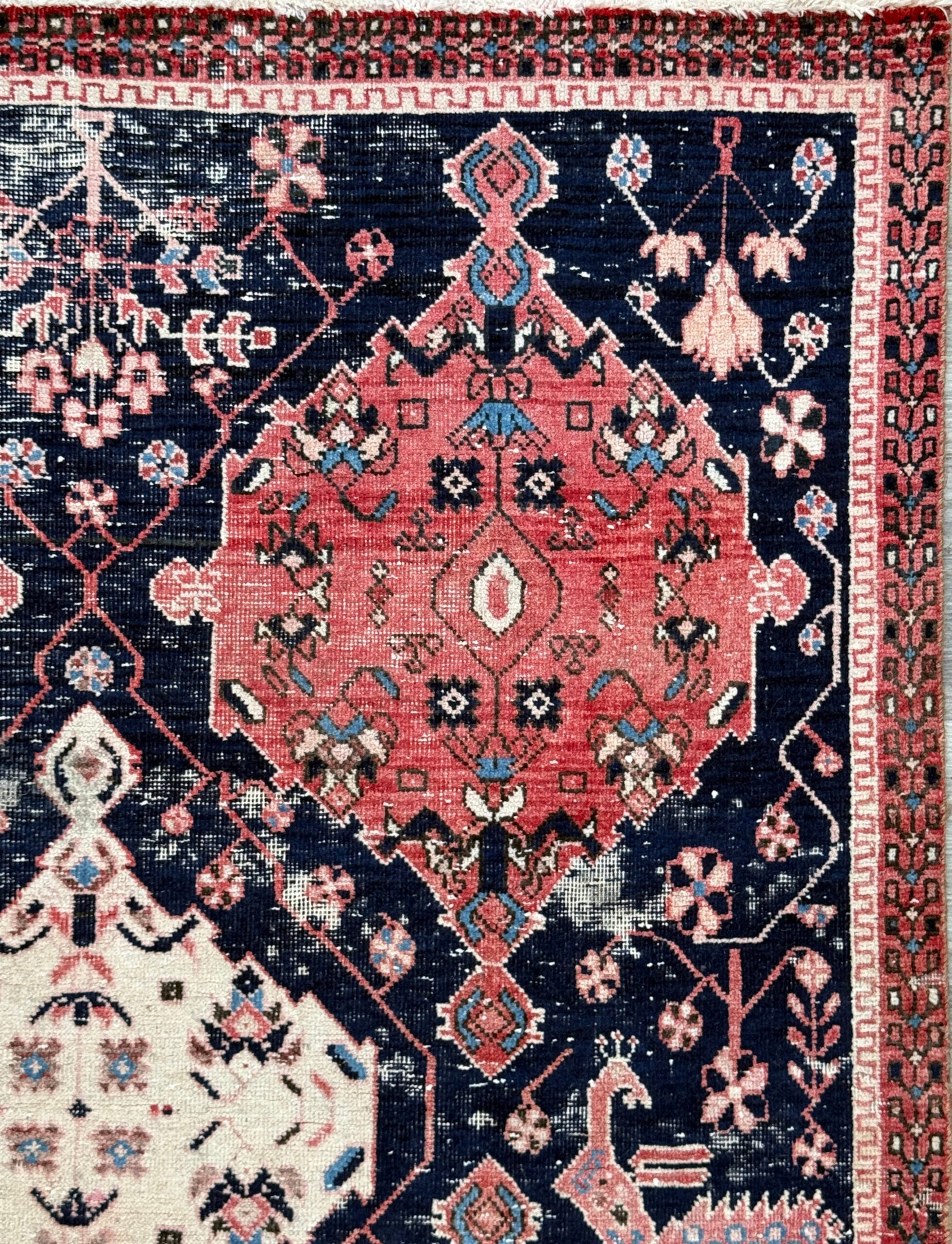 Vintage Turkish Anatolian Rug 4.1×5 ft Hand Knotted Wool Tribal Geometric Rug 1960s
