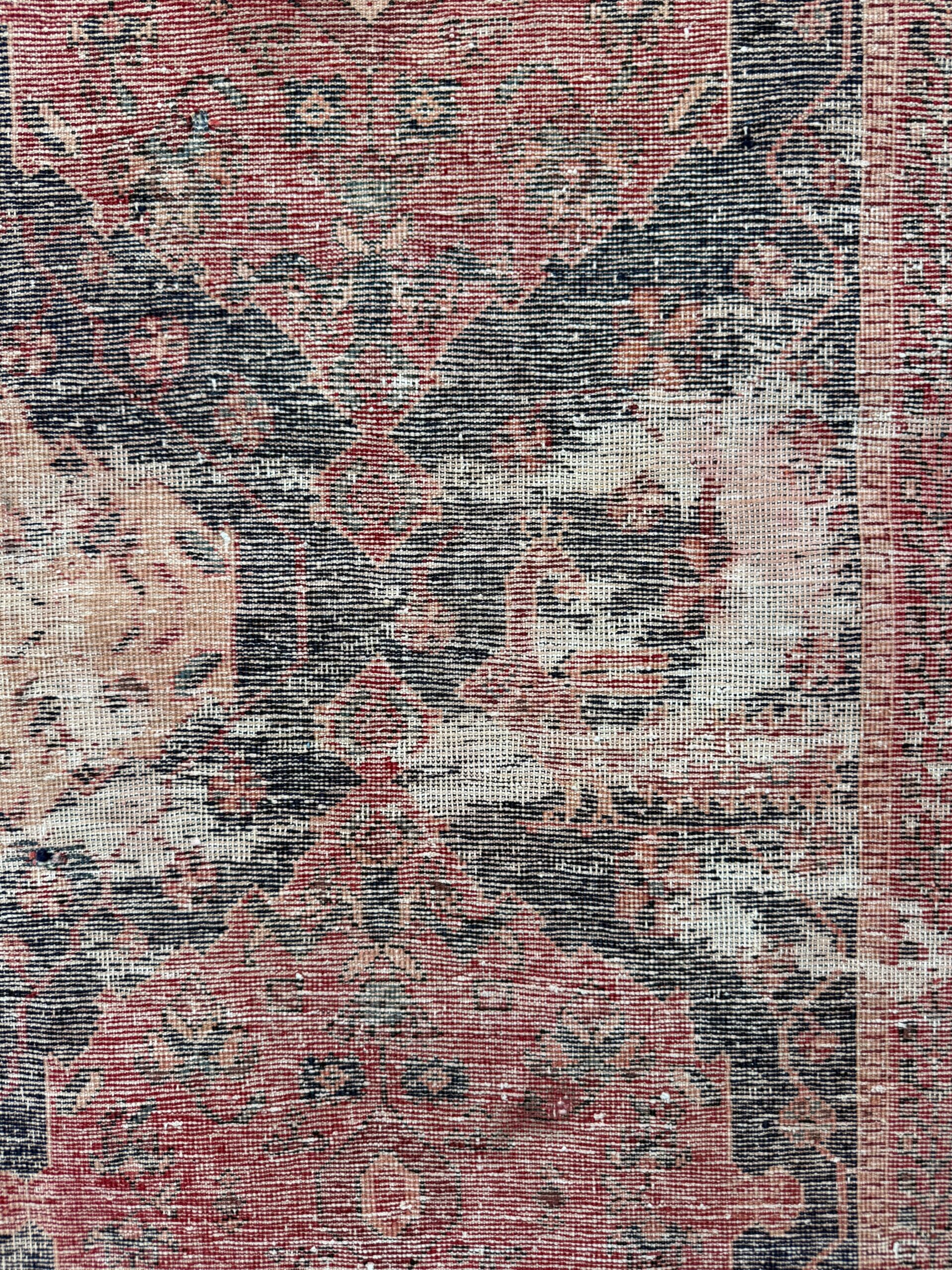 Vintage Turkish Anatolian Rug 4.1×5 ft Hand Knotted Wool Tribal Geometric Rug 1960s