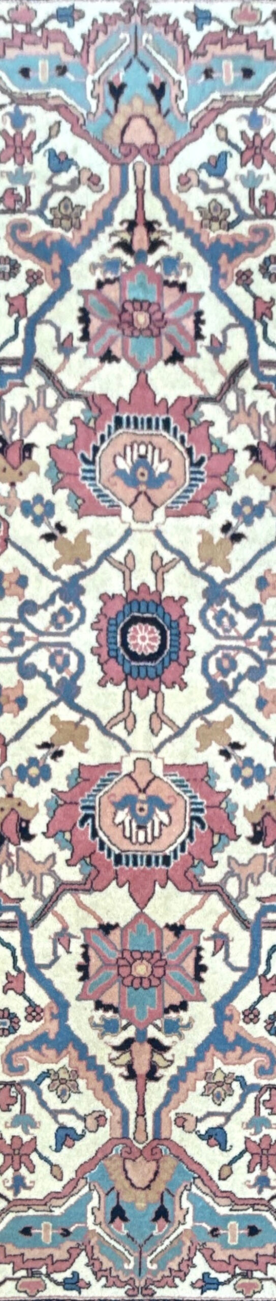 Large Vintage Heriz Style Rug 12.9×9.3 ft – Hand Knotted Wool Carpet – Persian Serapi Design – Blue Ivory Oriental Rug