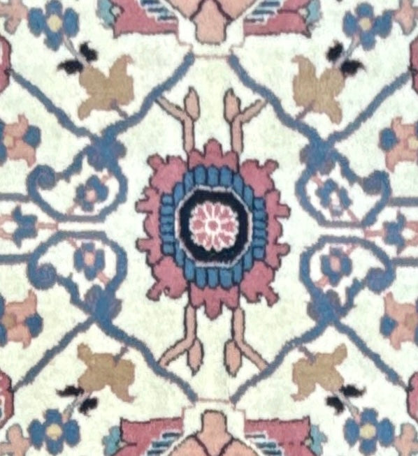 Large Vintage Heriz Style Rug 12.9×9.3 ft – Hand Knotted Wool Carpet – Persian Serapi Design – Blue Ivory Oriental Rug
