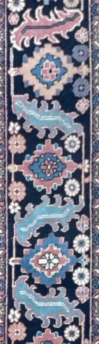 Large Vintage Heriz Style Rug 12.9×9.3 ft – Hand Knotted Wool Carpet – Persian Serapi Design – Blue Ivory Oriental Rug