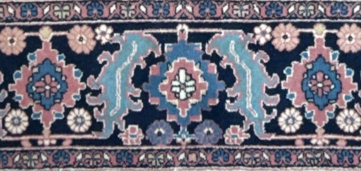 Large Vintage Heriz Style Rug 12.9×9.3 ft – Hand Knotted Wool Carpet – Persian Serapi Design – Blue Ivory Oriental Rug