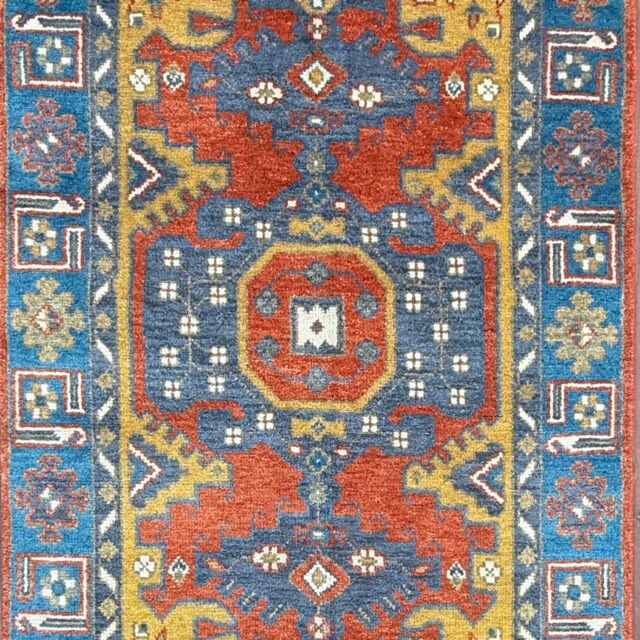 4×6 ft. Oushak Geometrical Rug: Village Made Wool Carpet Hand Knotted Bohemian Style