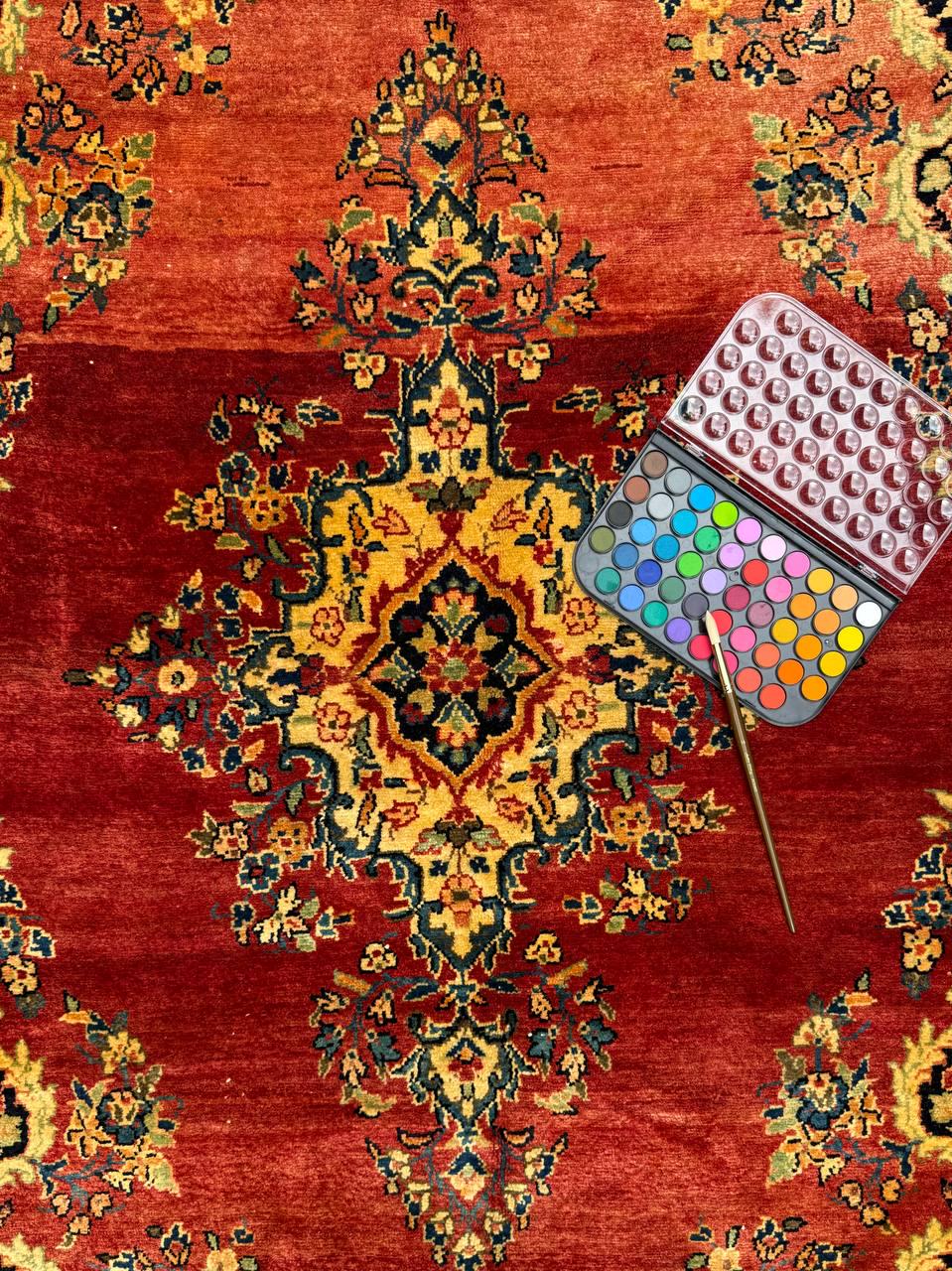 4.5×7 ft Vintage 1950s Kashan Floral Rug: Hand-Knotted Wool Carpet, Red & Gold Medallion Floral Design, Oriental Accent