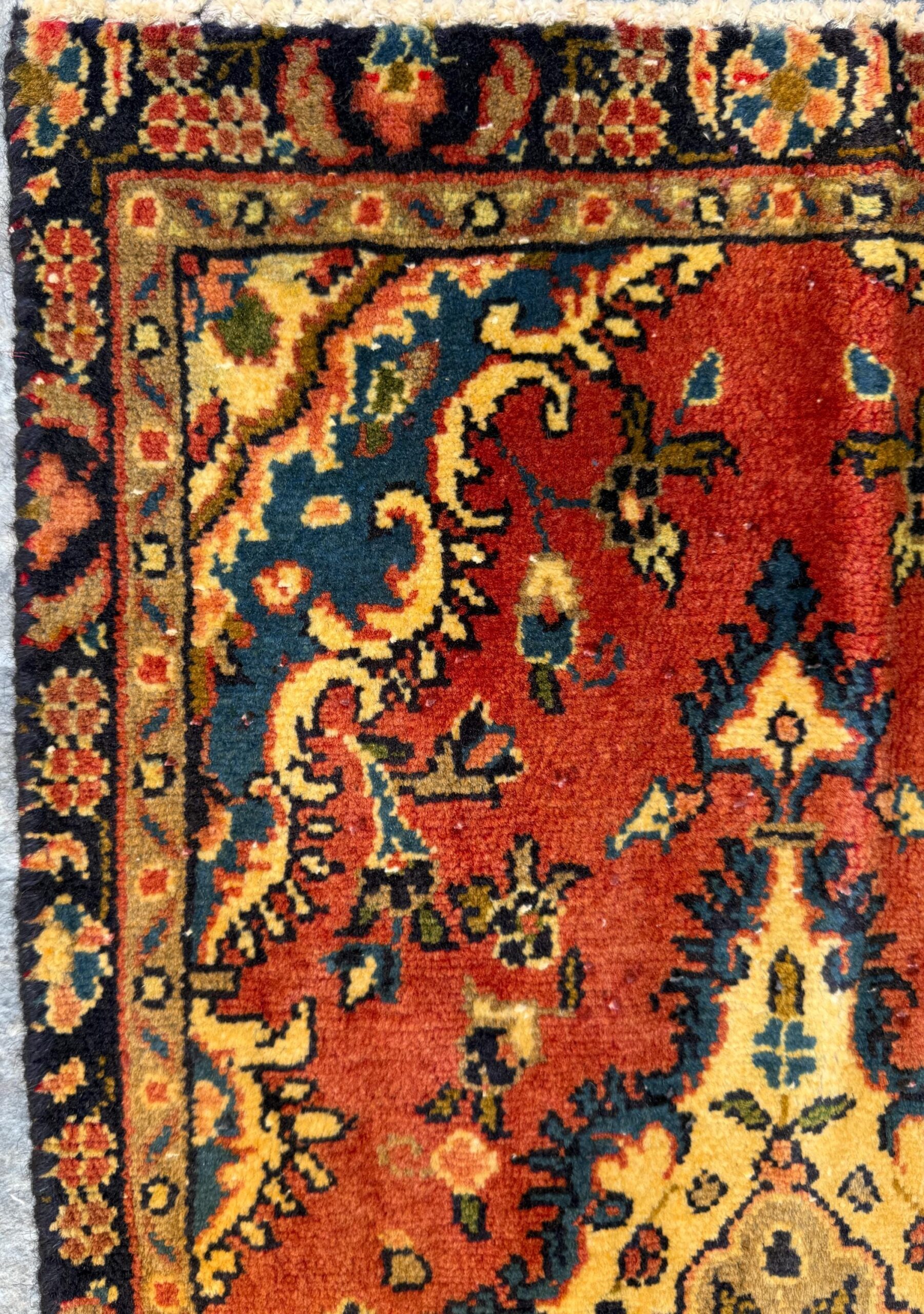 1.7×3 ft Vintage Entryway Rug: 1930s Hand-Knotted Wool, Geometric Accent