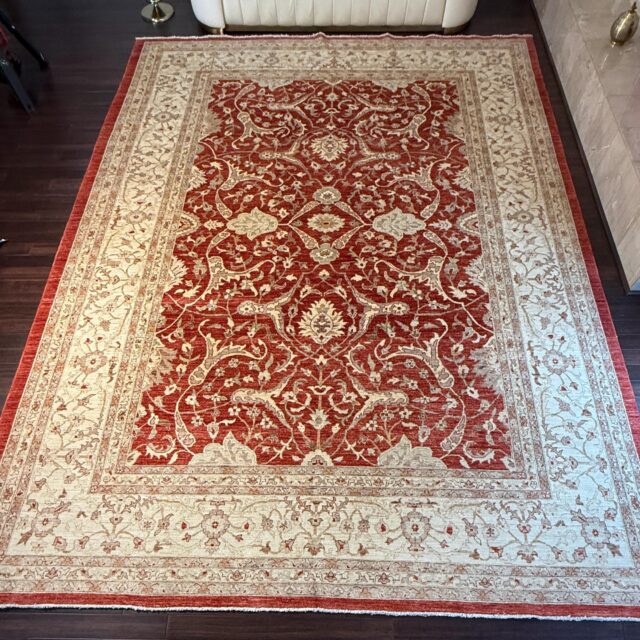 9×12 ft. Turkish Tabriz Rug: Hand Knotted Wool Carpet with Rust Floral Design