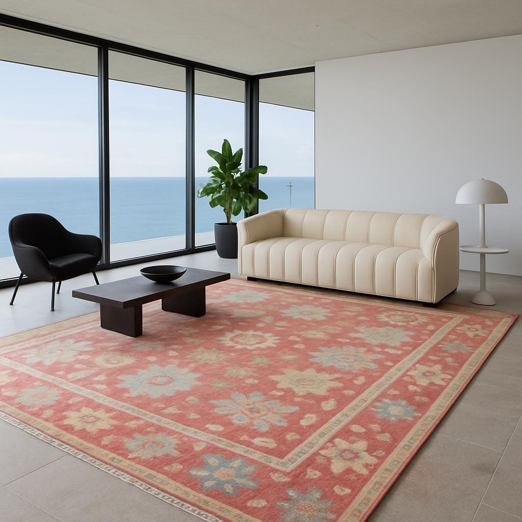8×10 ft Handmade Turkish Oushak Wool Rug: Modern Bohemian Carpet