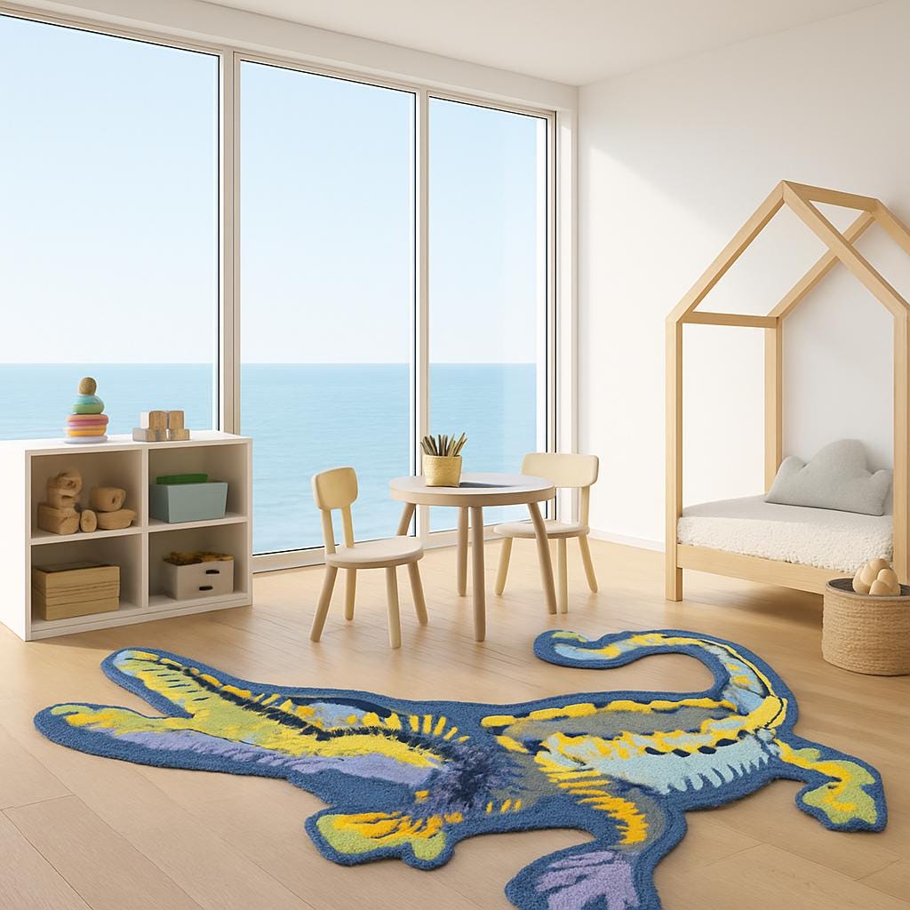 Handmade Wool Dinosaur Rug: 3×5 Kids Playroom Decor