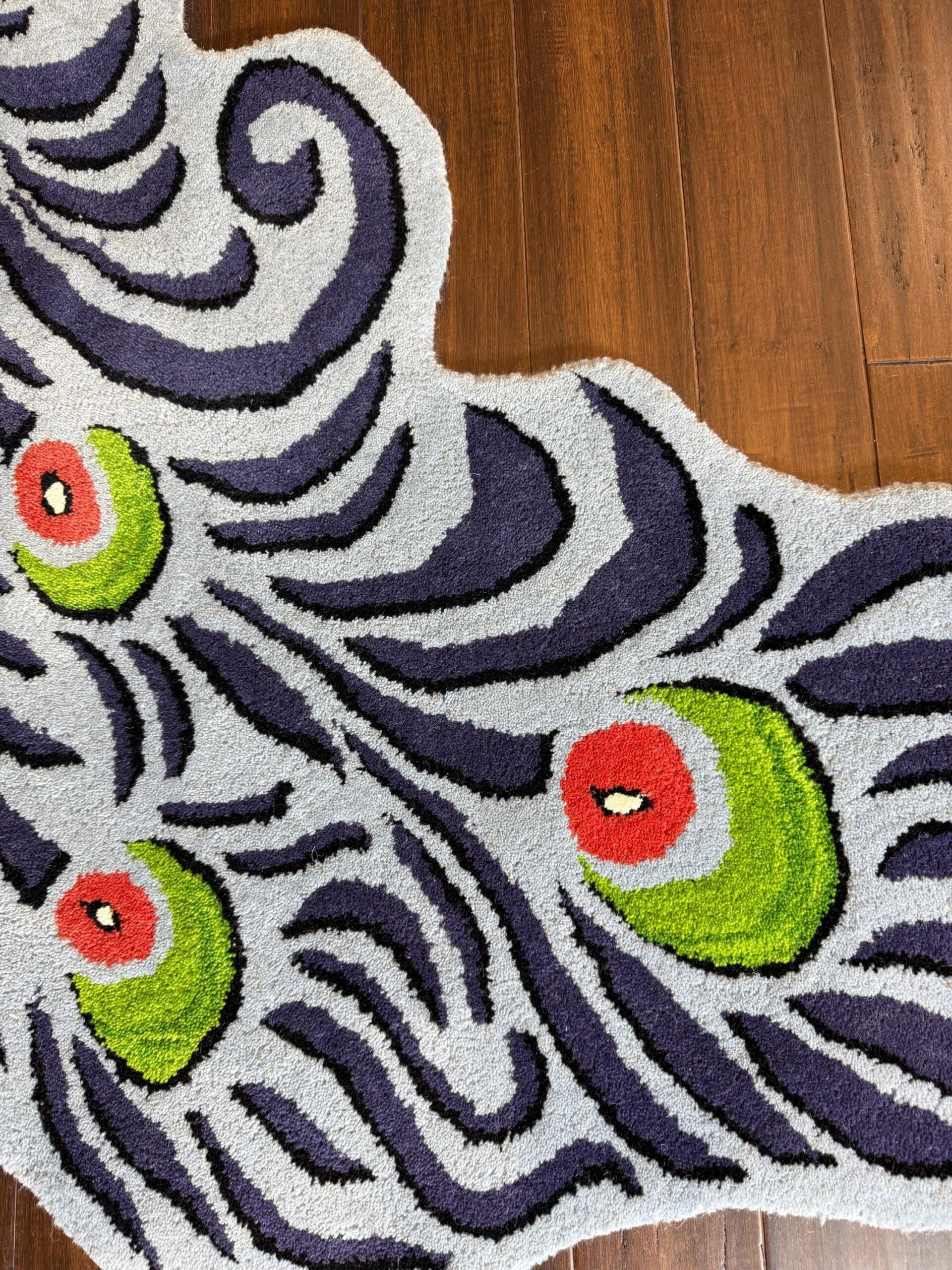 3×5 ft Handmade Wool Peacock Rug: Boho Kids Room Decor
