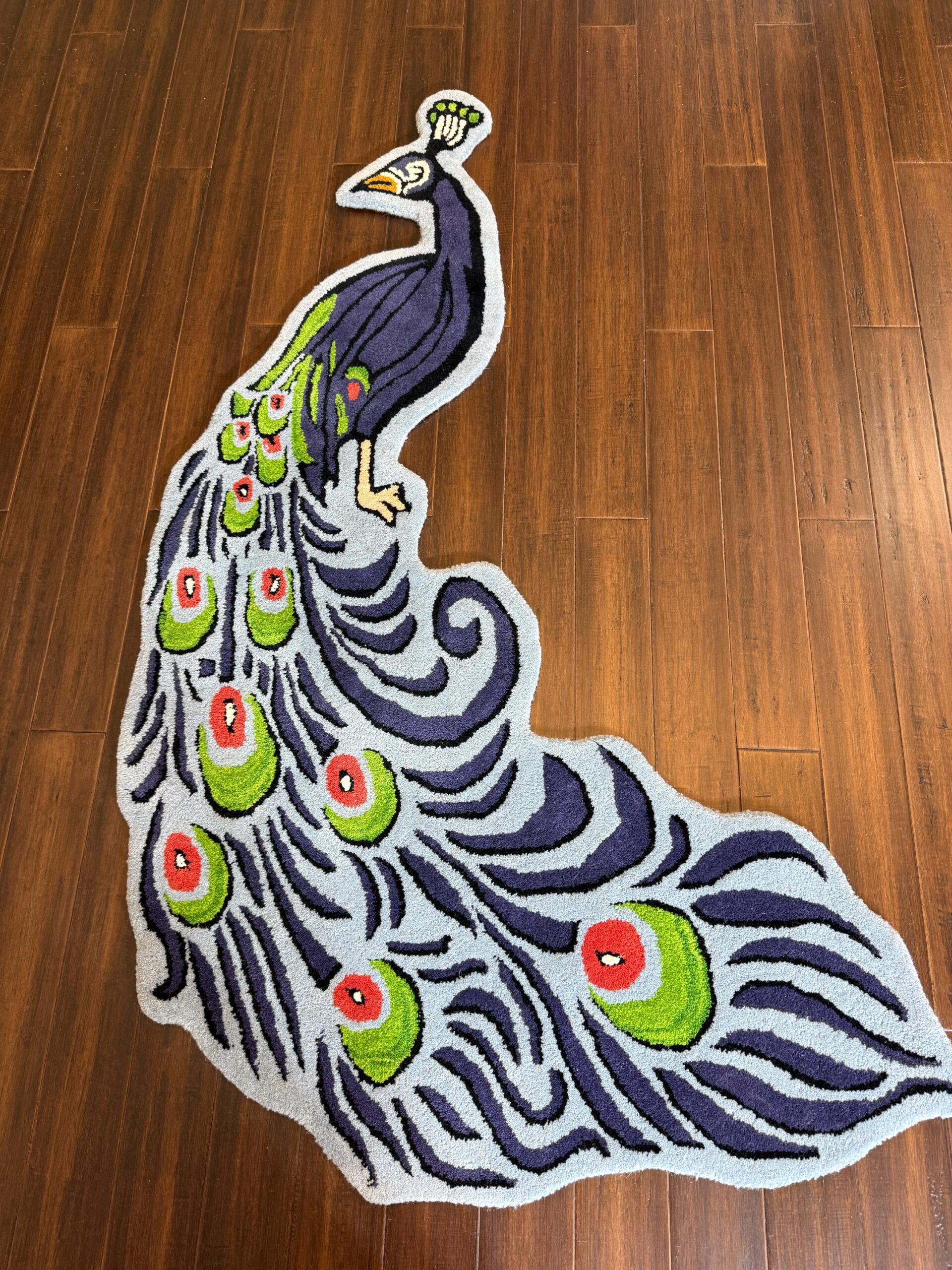 3×5 ft Handmade Wool Peacock Rug: Boho Kids Room Decor