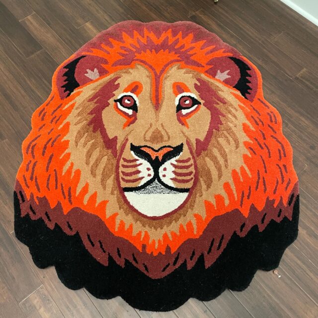 4×4 ft Hand-knotted Wool Lion Rug: Kids Boho Nursery Decor