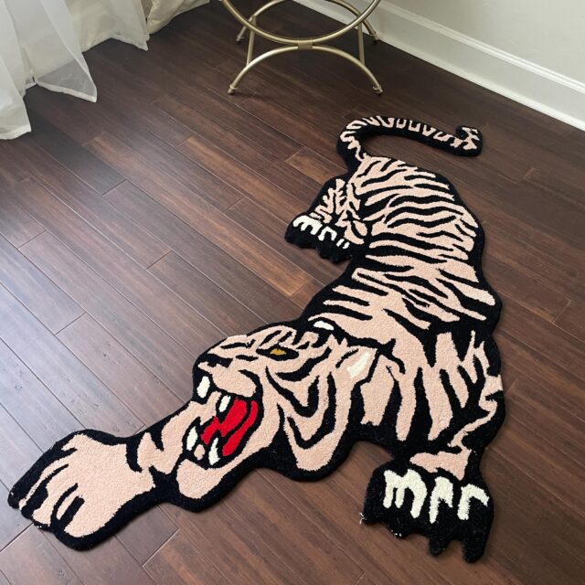 Handmade Wool Crouching Tiger Rug: Oriental Boho Decor