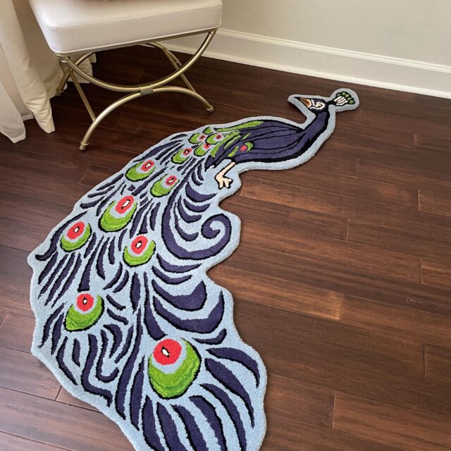 3×5 ft Handmade Wool Peacock Rug: Boho Kids Room Decor