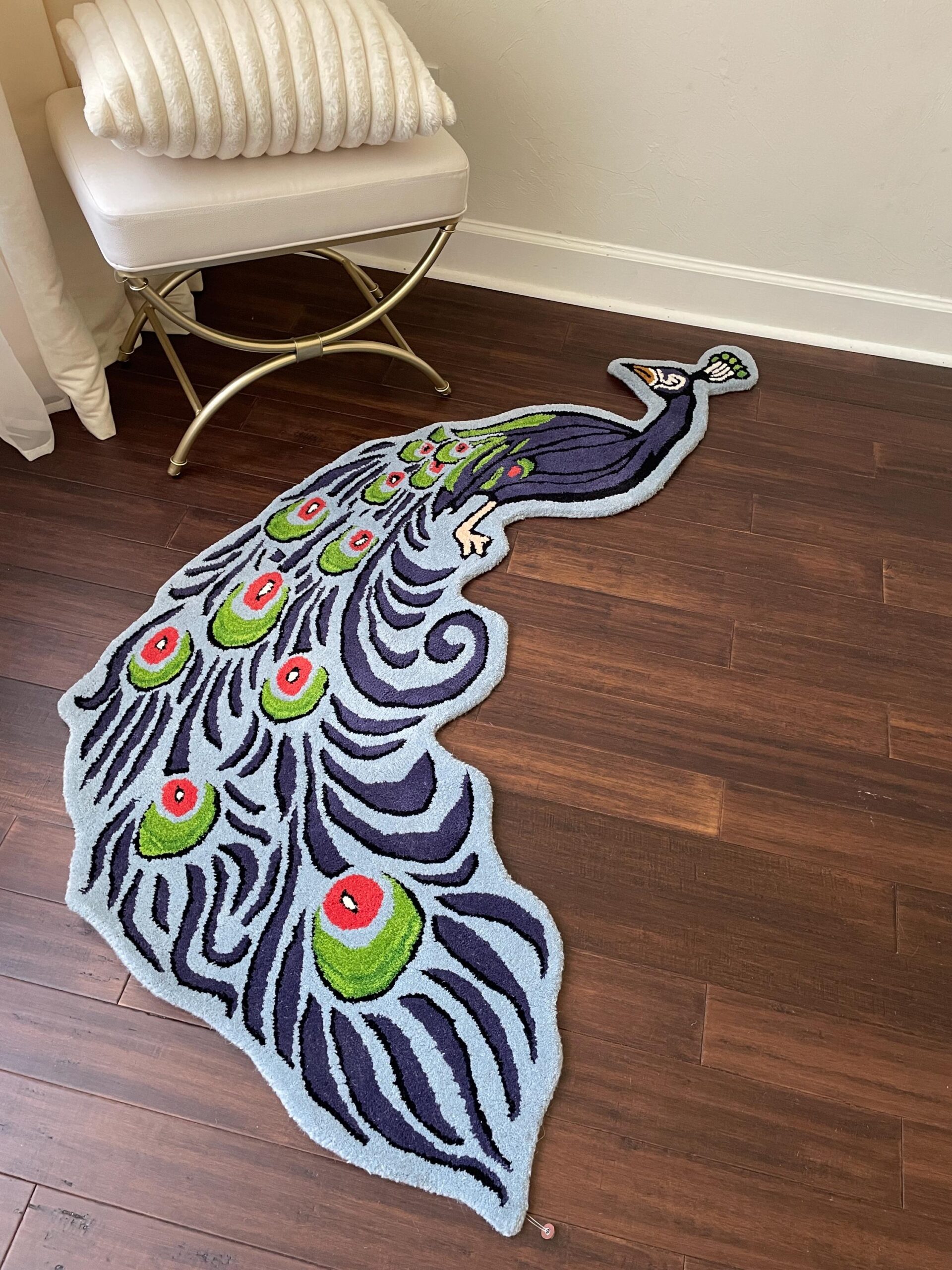 3×5 ft Handmade Wool Peacock Rug: Boho Kids Room Decor