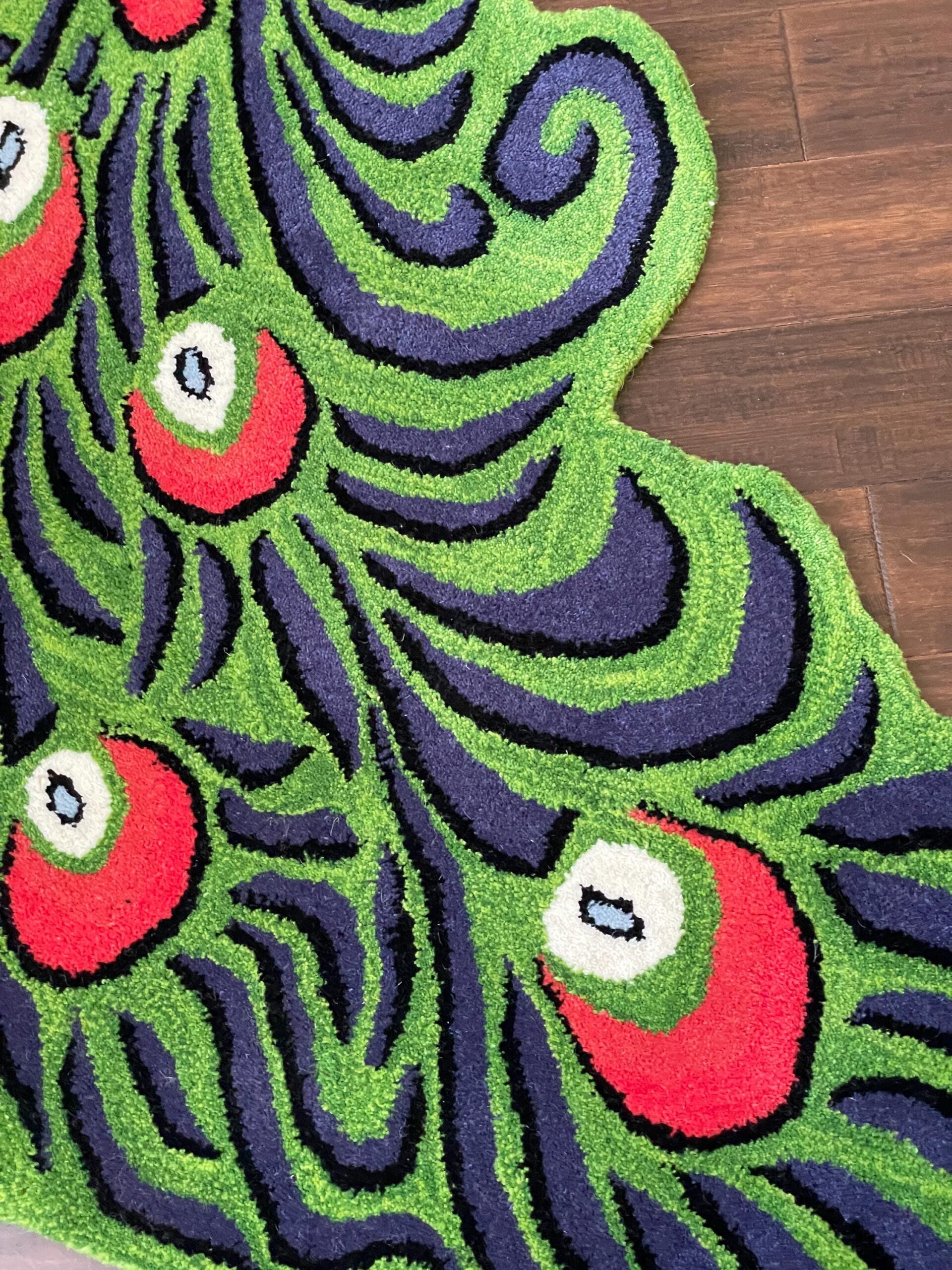 3×5 ft Hand-Knotted Wool Peacock Rug: Boho Nursery Decor Animal Rug