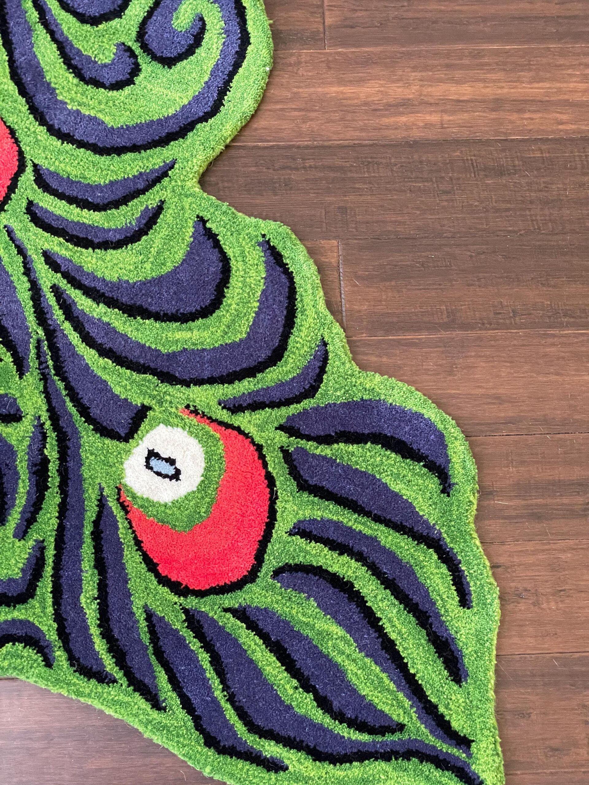3×5 ft Hand-Knotted Wool Peacock Rug: Boho Nursery Decor Animal Rug