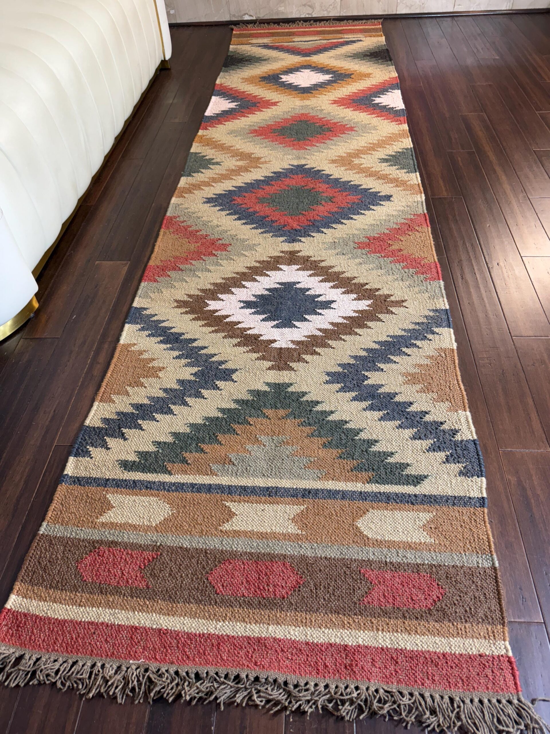 2×10 ft Handwoven Scandinavian Kilim Runner Rug: Wool Anatolian Flatweave