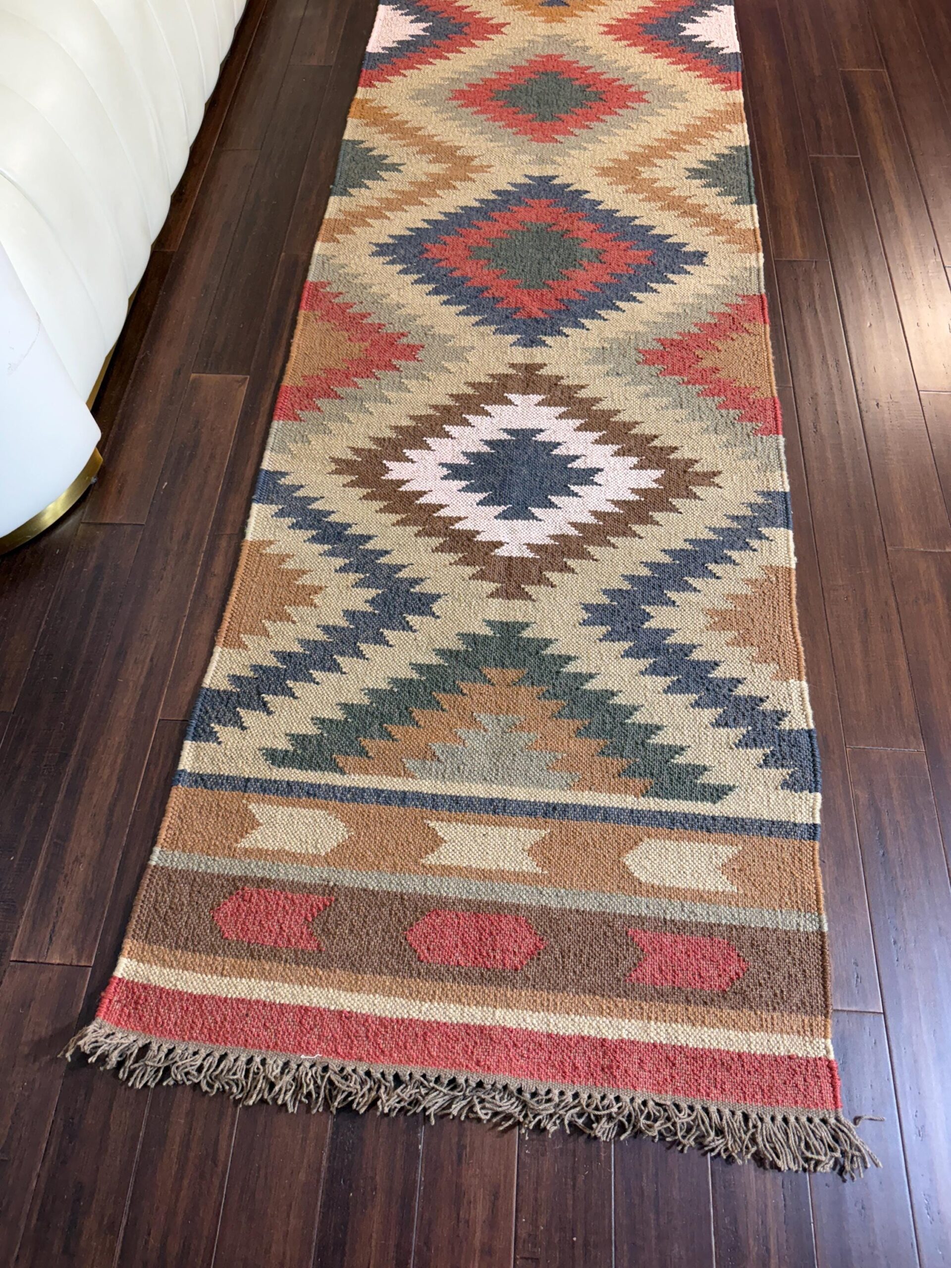 2×10 ft Handwoven Scandinavian Kilim Runner Rug: Wool Anatolian Flatweave