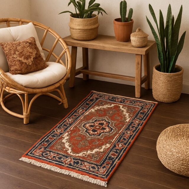 2×4 ft. Turkish Hand Knotted Heriz Wool Rug: Geometric Carpet