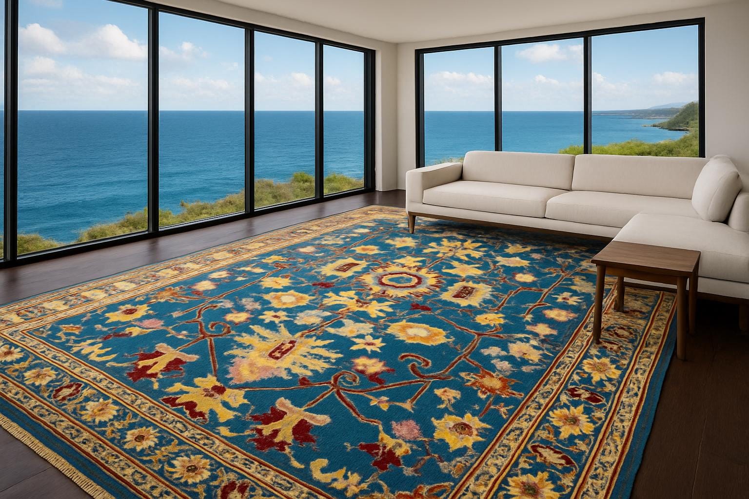 9×12 ft. Heriz Rug: Hand-Knotted Wool Modern Serapi Design Carpet