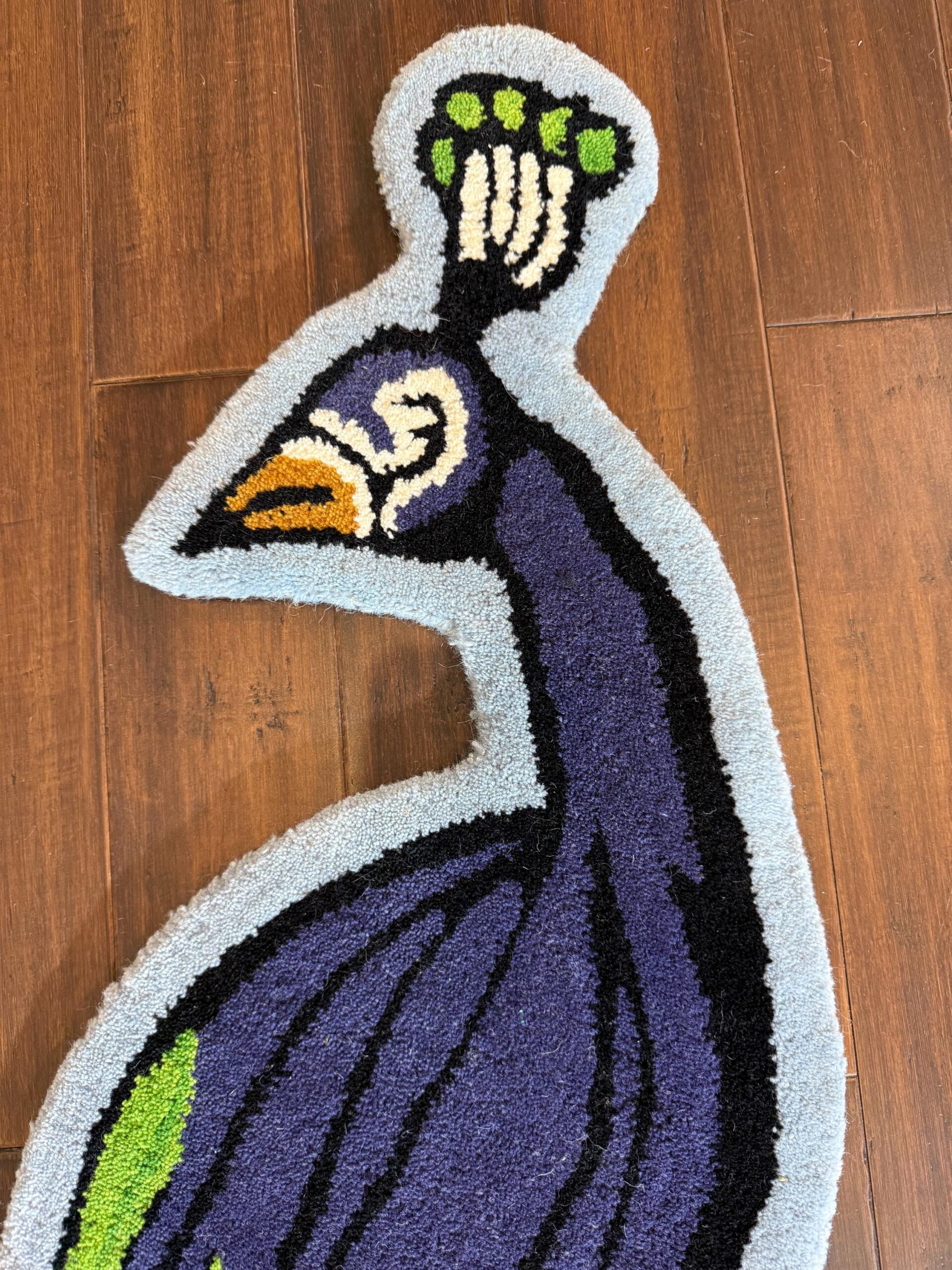3×5 ft Handmade Wool Peacock Rug: Boho Kids Room Decor