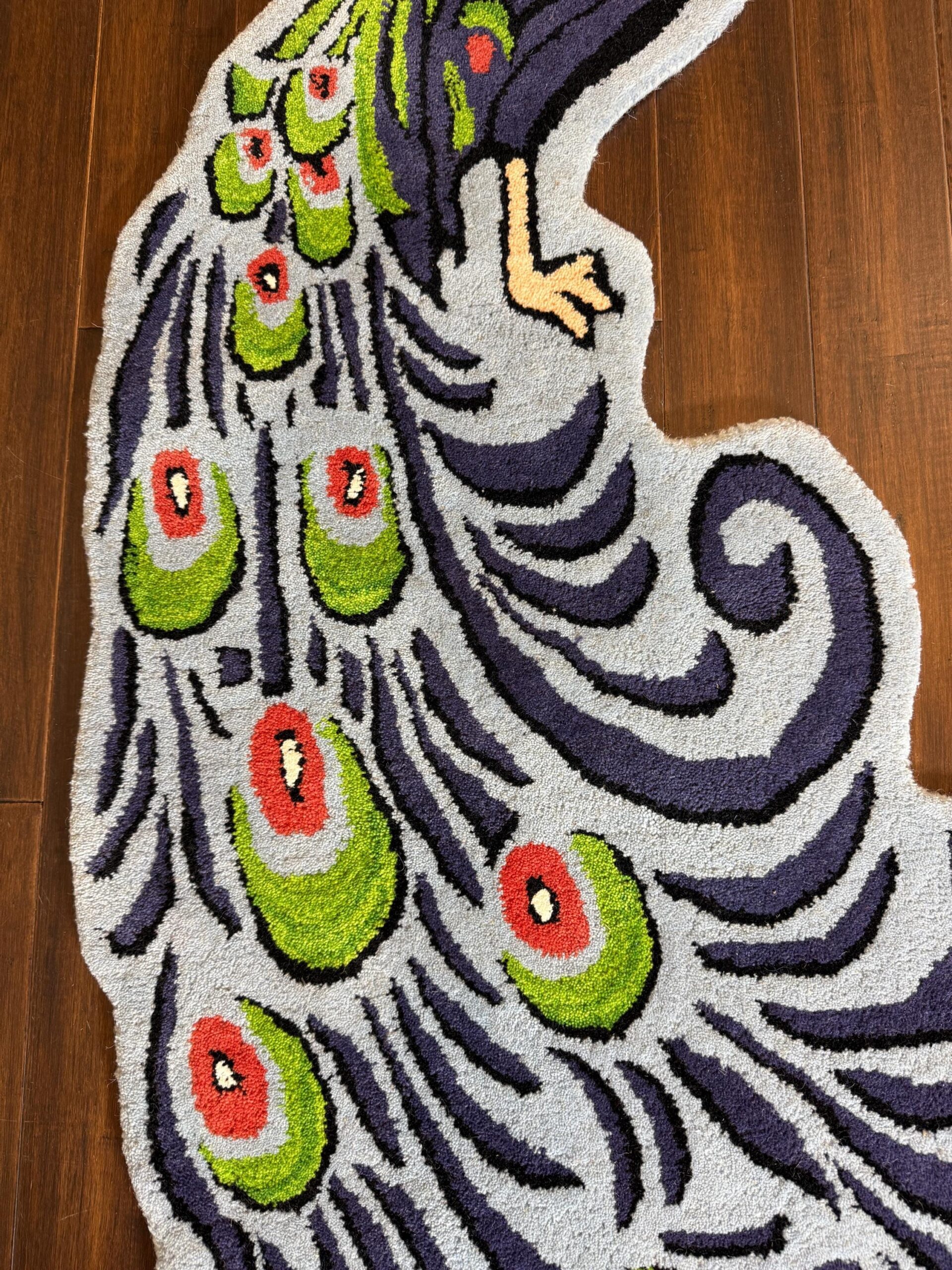 3×5 ft Handmade Wool Peacock Rug: Boho Kids Room Decor