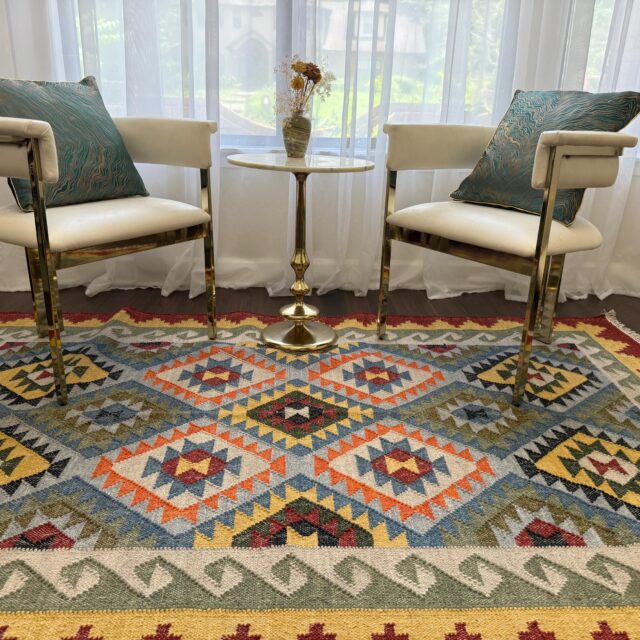 5×8 ft Handwoven Turkish Kilim Rug: Geometric Wool Flatweave Carpet