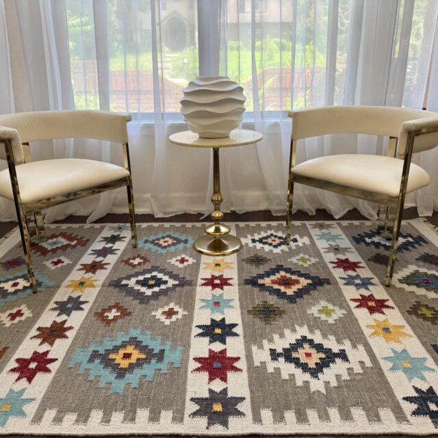 5×8 ft Anatolian Kilim Rug: Hand Knotted Scandinavian Geometric Wool Carpet
