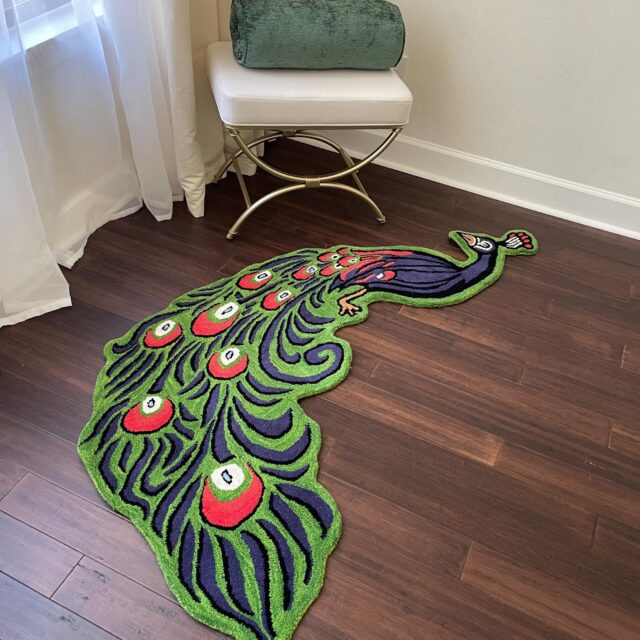 3×5 ft Hand-Knotted Wool Peacock Rug: Boho Nursery Decor Animal Rug