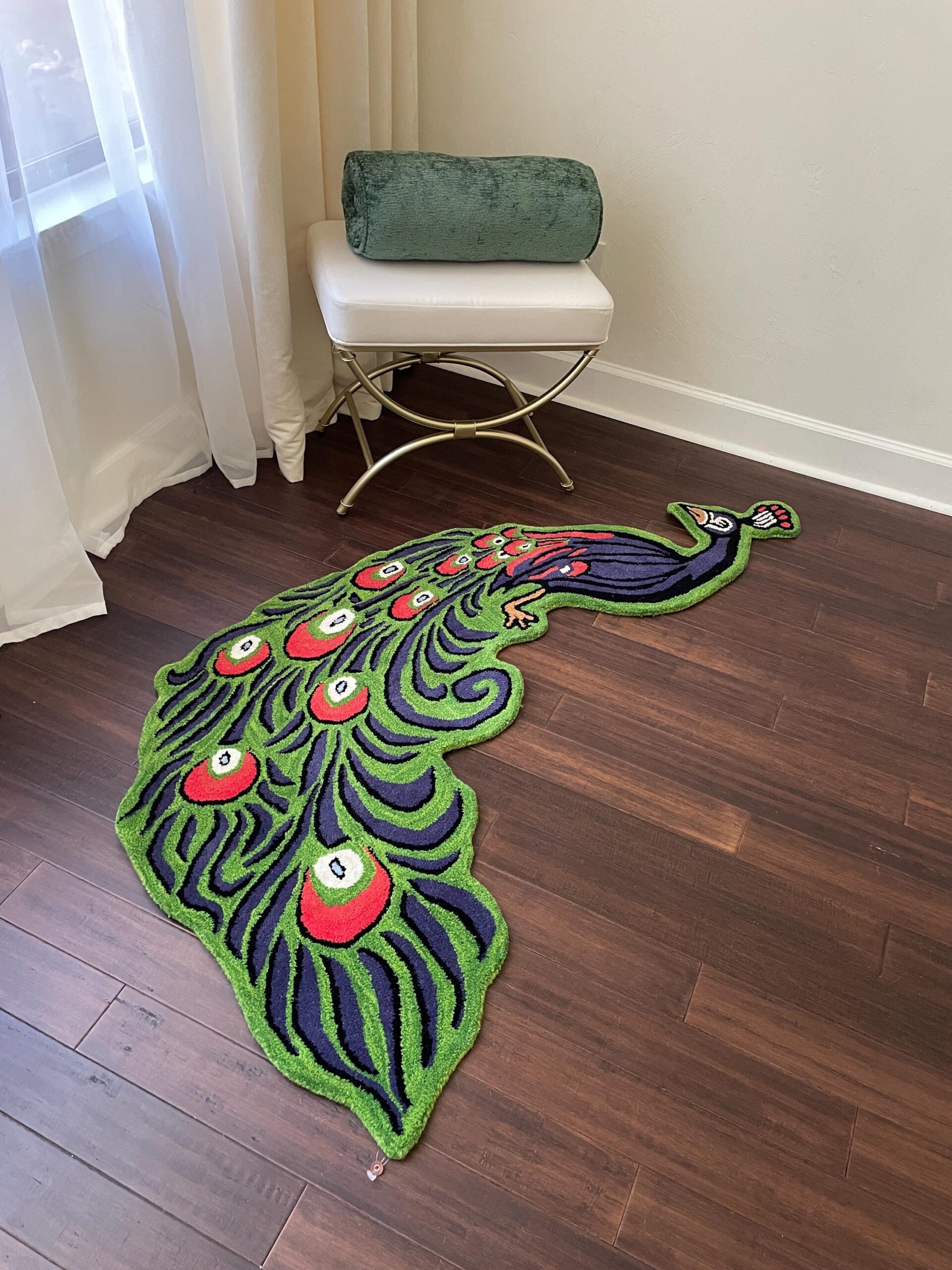 3×5 ft Hand-Knotted Wool Peacock Rug: Boho Nursery Decor Animal Rug