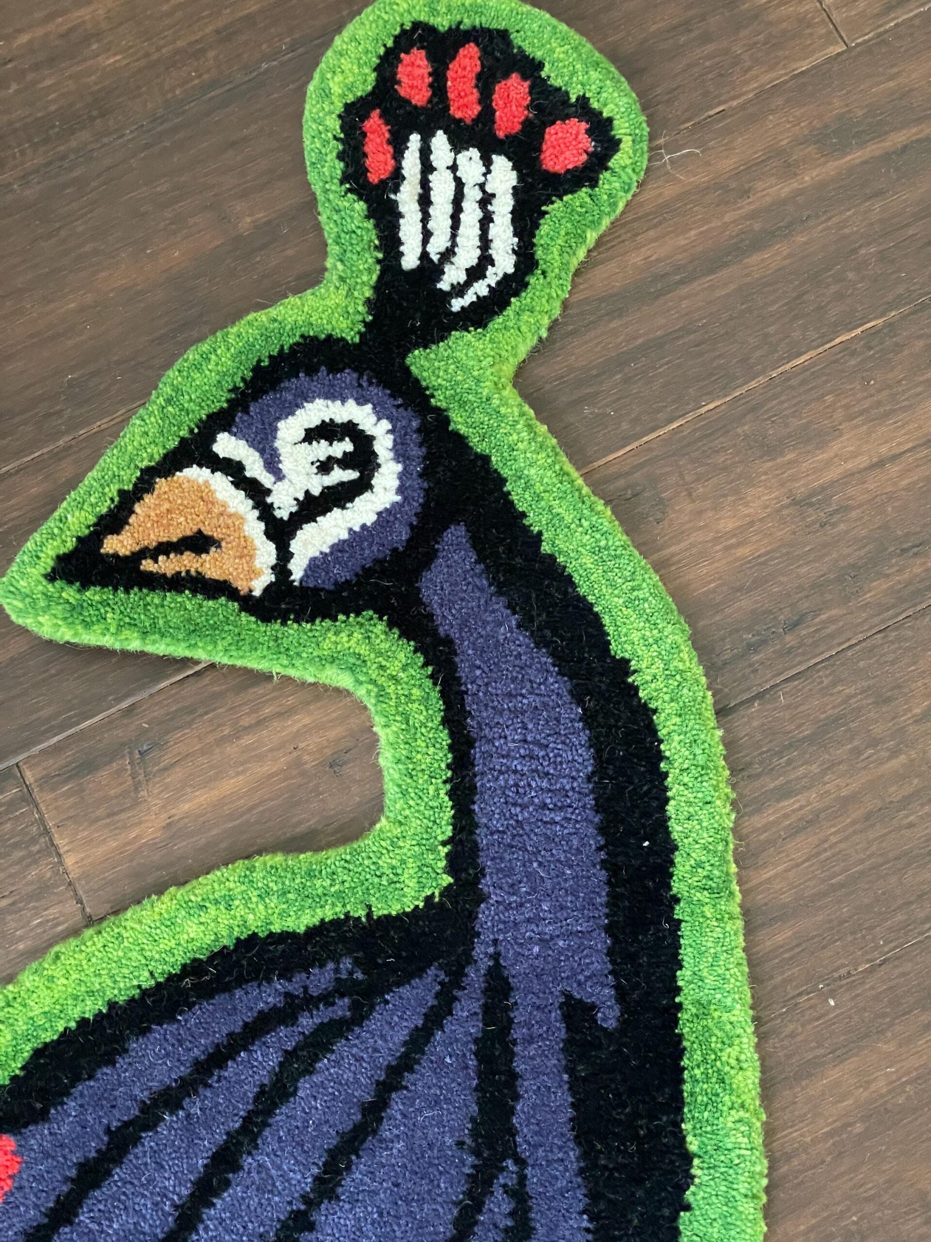 3×5 ft Hand-Knotted Wool Peacock Rug: Boho Nursery Decor Animal Rug