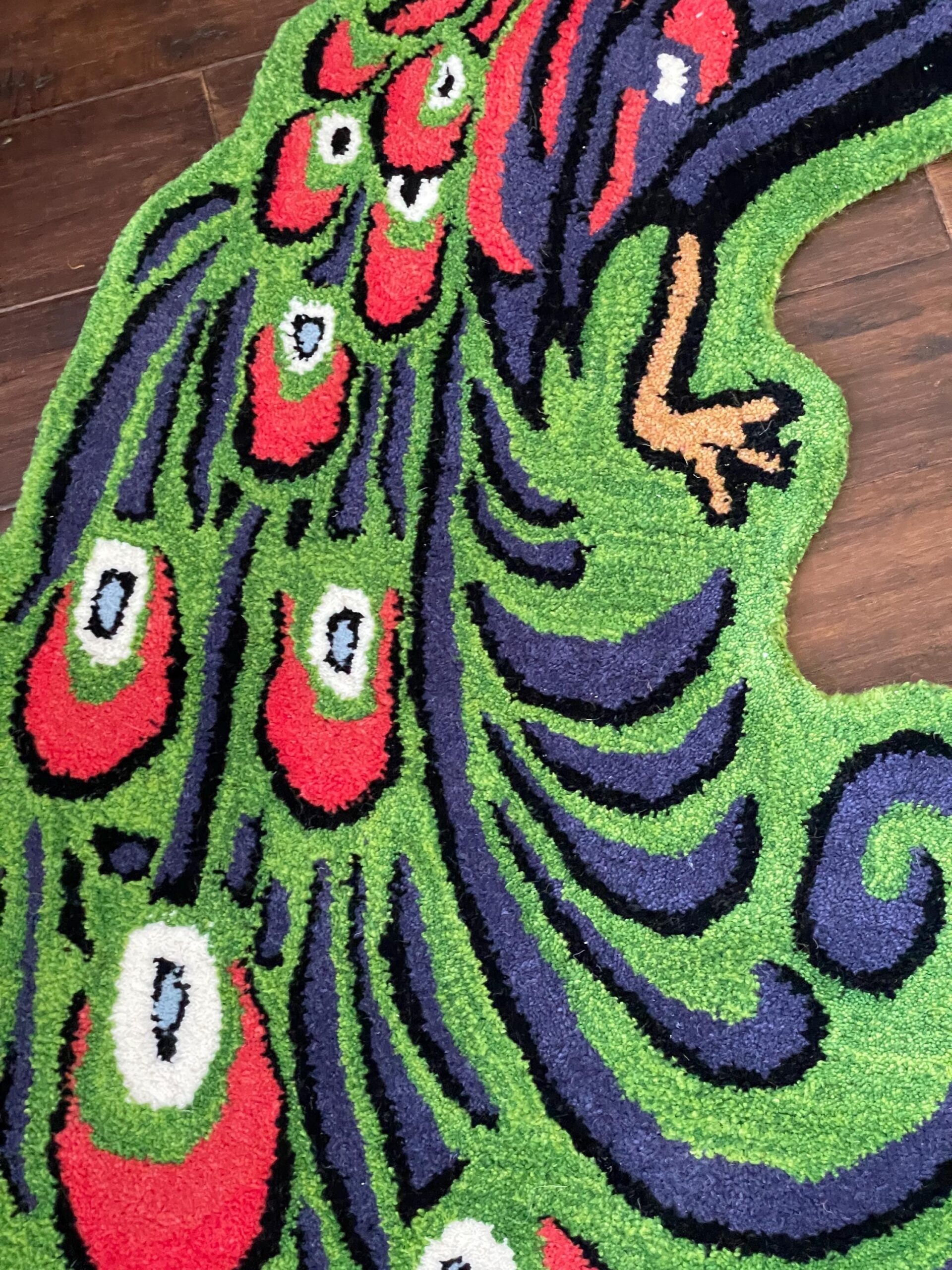 3×5 ft Hand-Knotted Wool Peacock Rug: Boho Nursery Decor Animal Rug