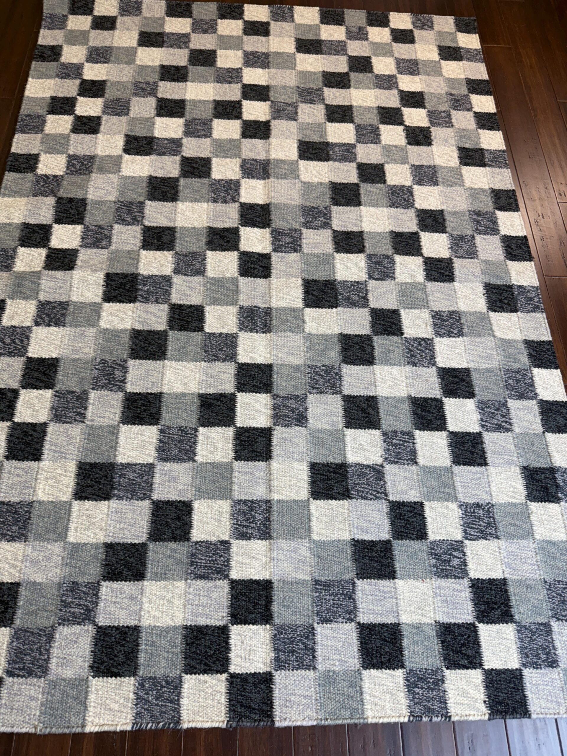 5×7 ft Handwoven Kilim Rug: Modern Geometric Wool Area Carpet