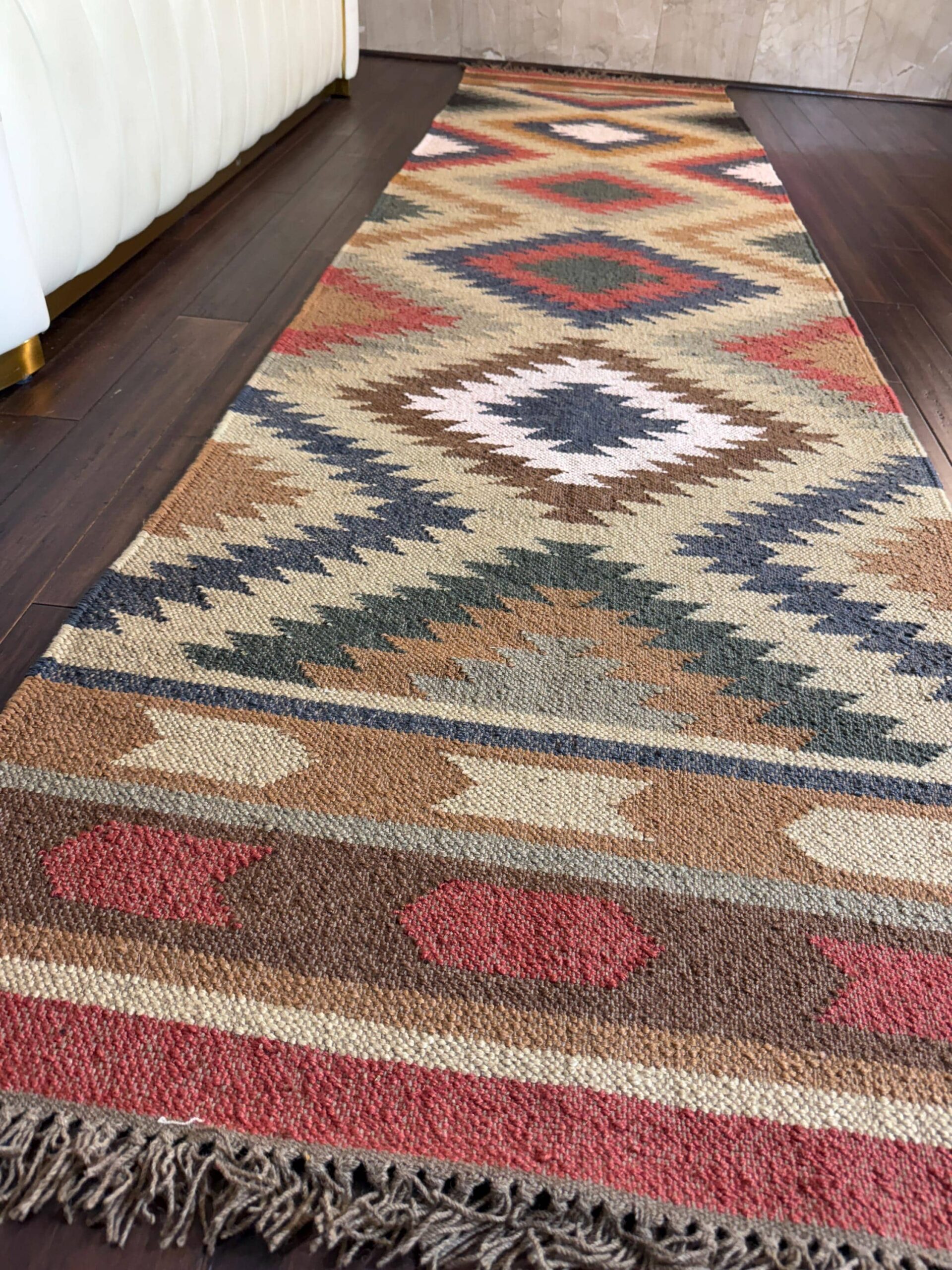 2×10 ft Handwoven Scandinavian Kilim Runner Rug: Wool Anatolian Flatweave