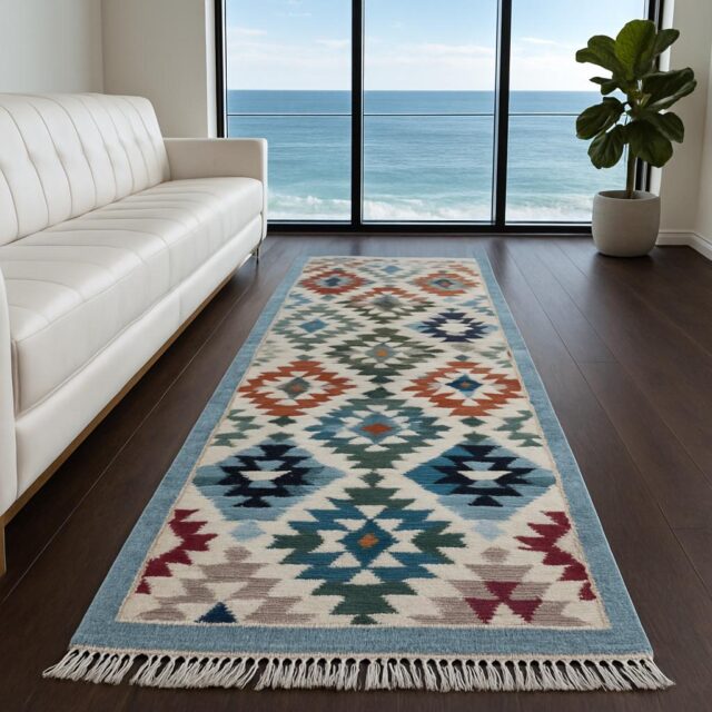 2×6 ft Handwoven Wool Kilim Runner Rug: Modern Anatolian Design