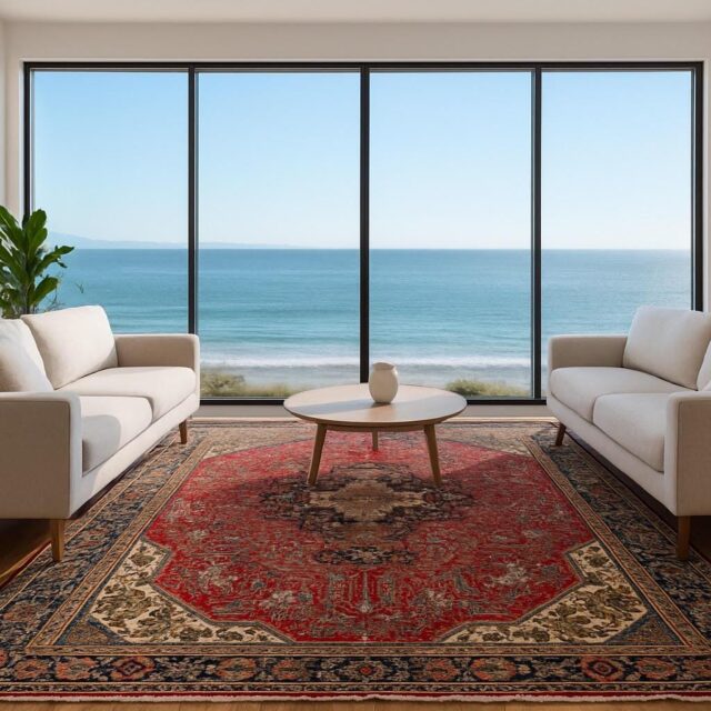 6×8 ft Hand-Knotted Heriz 1940s Vintage Rug, Anatolian Wool Tribal Carpet